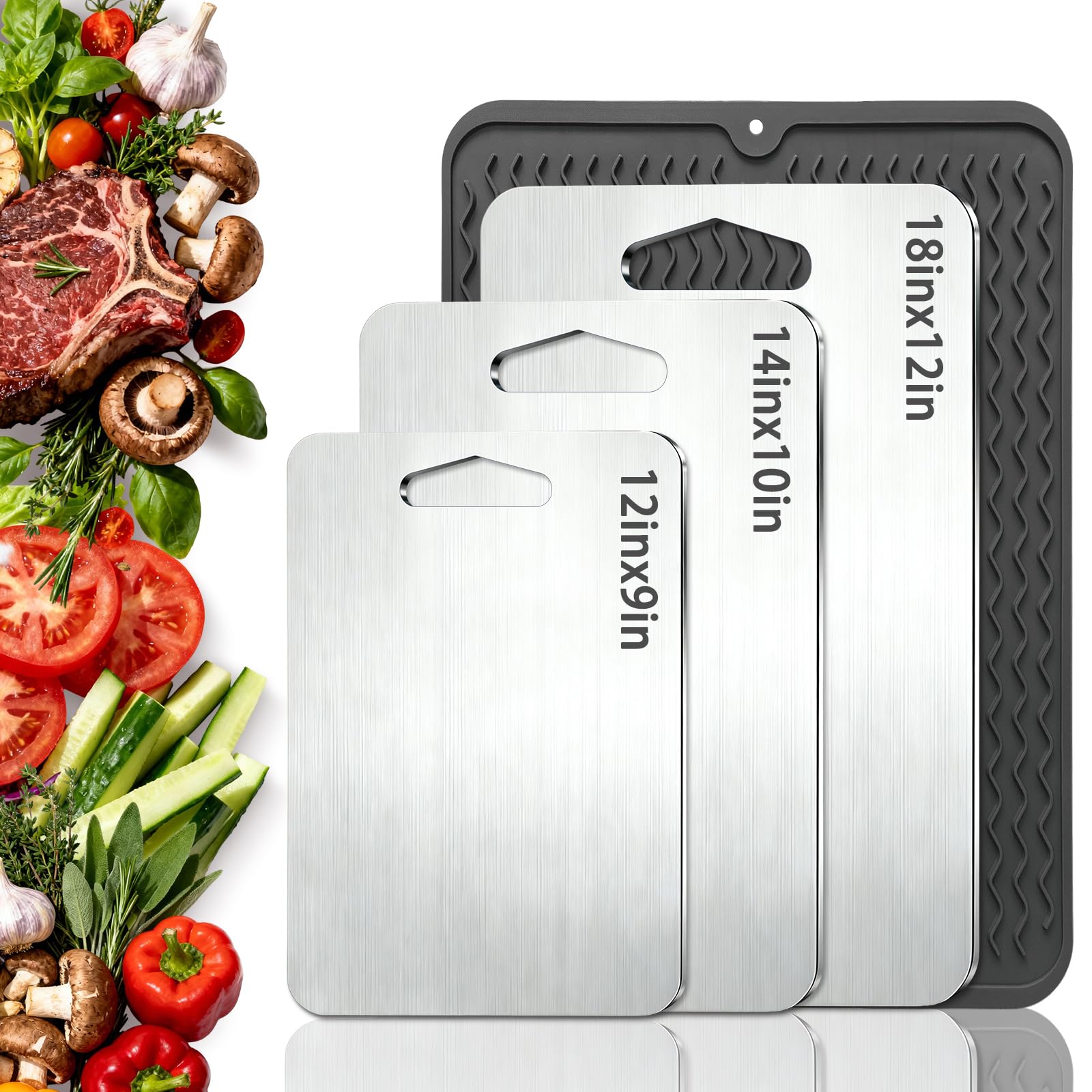 2mm Thicker Upgraded AntiSlip 3pcs Cutting Boards,316 Food Grade Stainless Steel,Healthy Kitchen Cutting Board, Perfect for Che