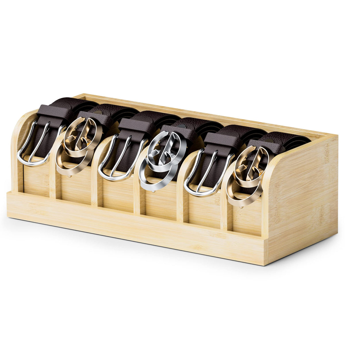 Minboo Bamboo Belt Organizer Box,6 Grids Belt Rack, Belt Organizer For Closet And Drawer, Belt Storage Organizer And Displayer,