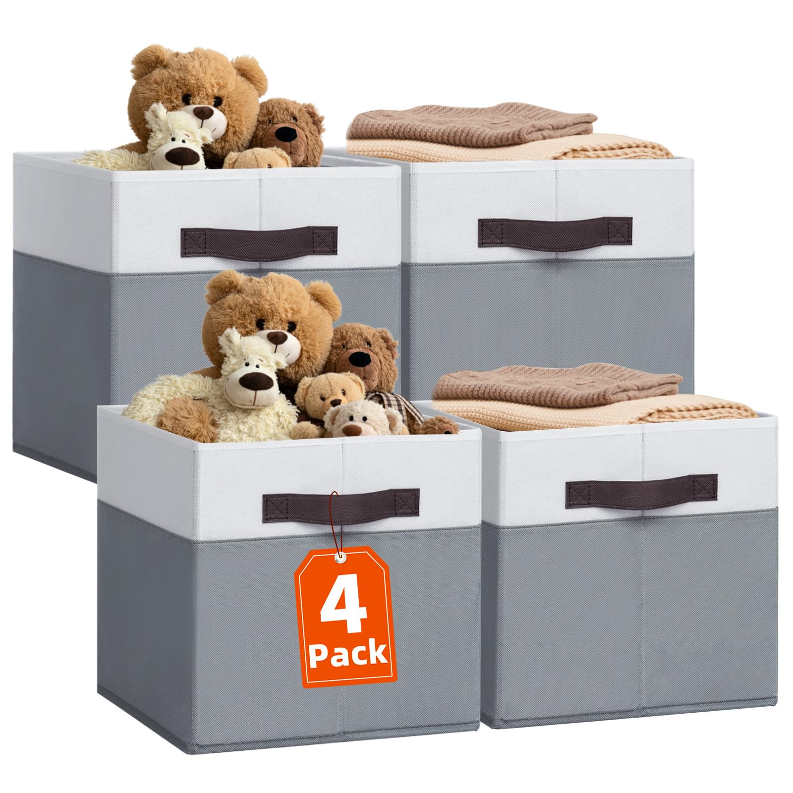 Criusia Fabric Storage Cubes - 11 Inch Collapsible Storage Bins 4 Pack - Clothes Organizer Bins For Closet, Shelves, Cube Organi