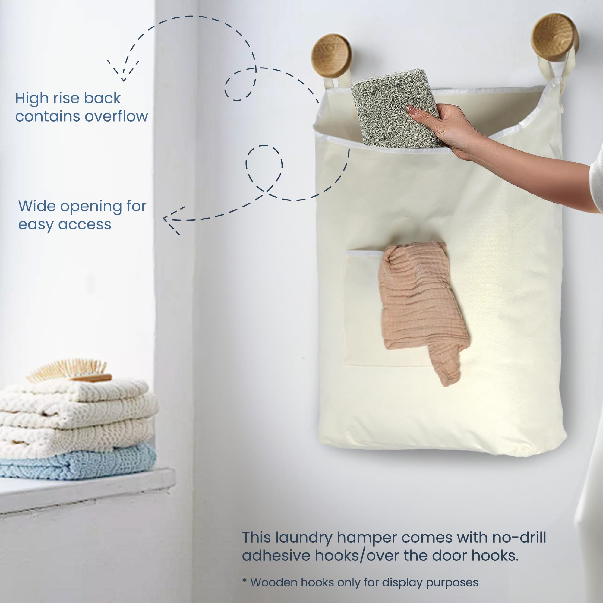 The Fine Living Co. Hanging Laundry Hamper With Over Door Hooks & Adhesive, Durable Space Saving Laundry Bag With Zipper And Wid