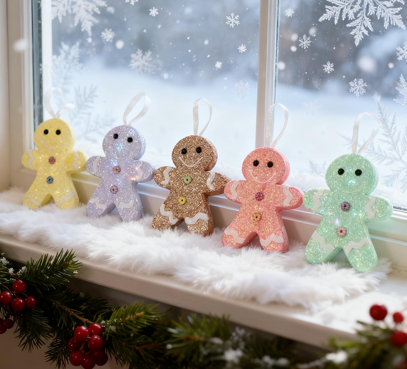 LANGXUN 6pcs Gingerbread Man Candy Land 2025 Xmas Party Suppiles Decoration, Hanging Candy Cane Christmas Tree D  cor, Christmas
