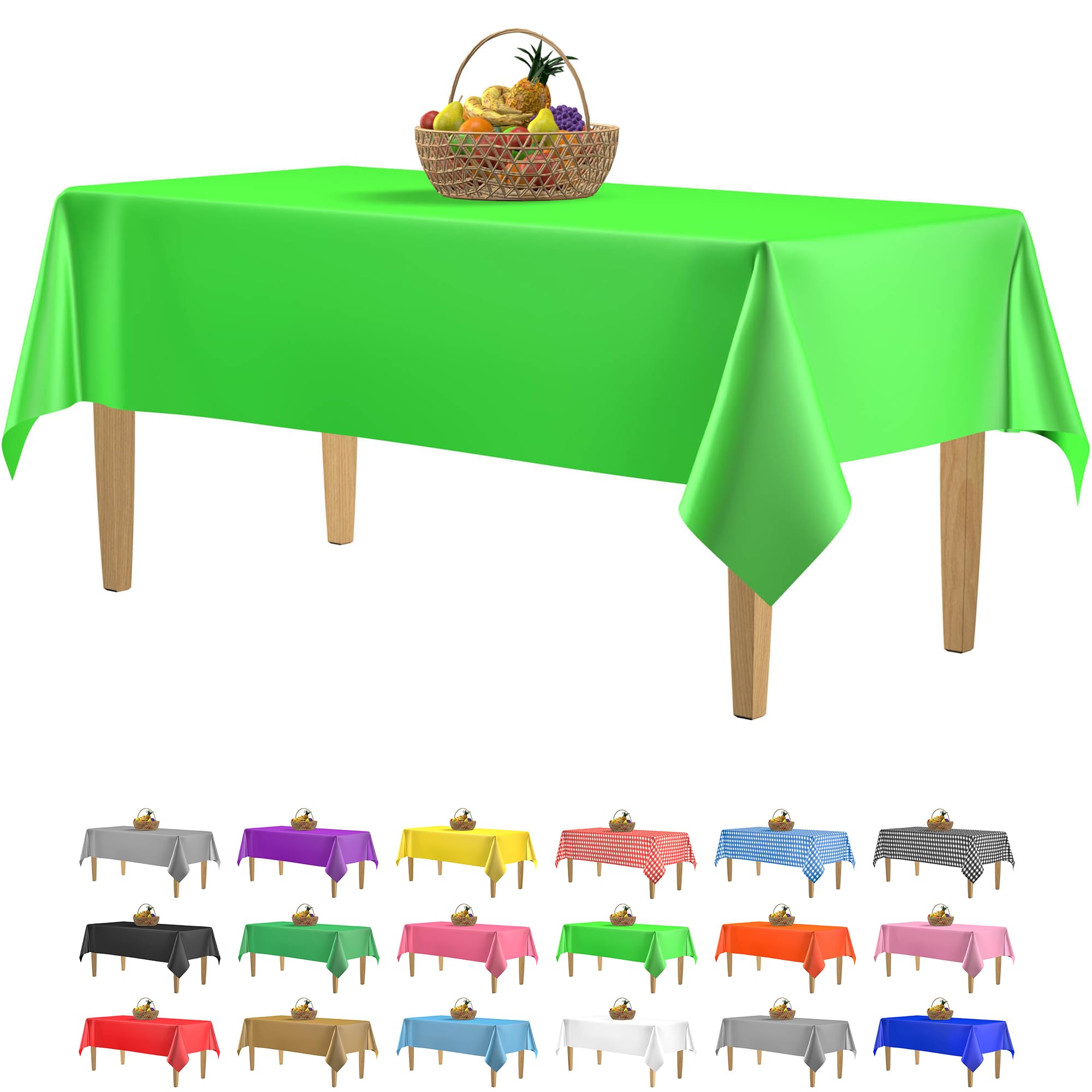 14 Pack Premium Lime Green Plastic Tablecloth - 54 X 108 In. Disposable Rectangle Plastic Table Cloth - Decorative Rectangle Tab
