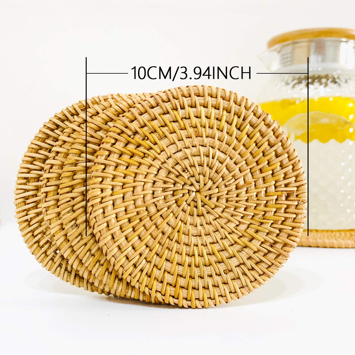 Handmade Braided Drink Coasters 4 Pcs Unique Present For Friends,Birthday,Living Room Decor,Holiday Party (3.94'' Round)