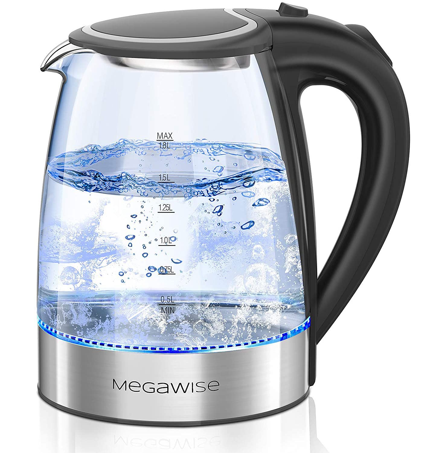 Megawise Electric Kettle, 1.8L Borosilicate Glass Tea Kettle With Led Light, Auto Shut-Off And Boil-Dry Protection Cordless Kett