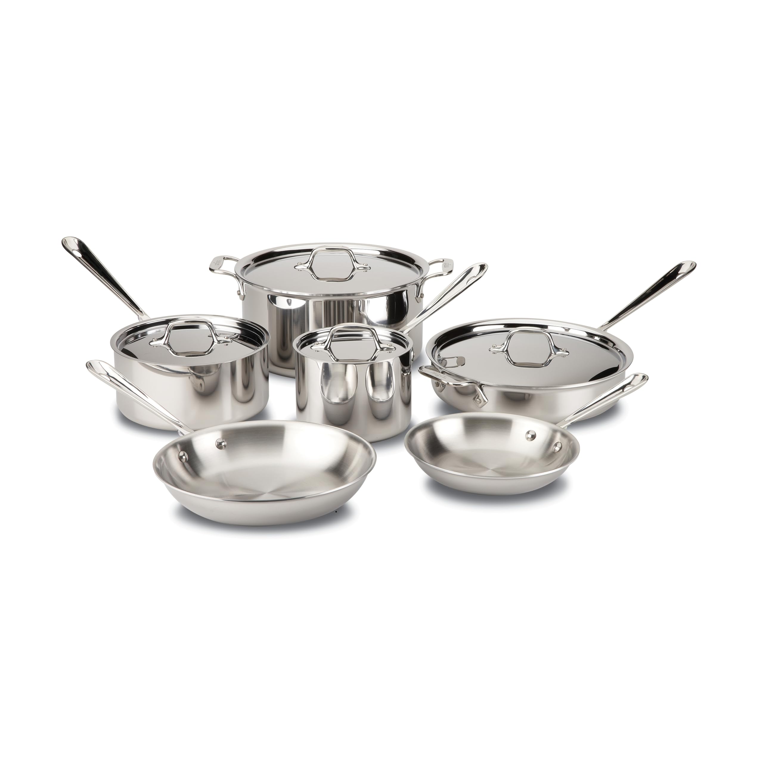 All-Clad D3 3-Ply Stainless Steel Cookware Set 10 Piece, Induction Compatible, Oven Broiler Safe 600F, Kitchen Cooking Set w/ Fr