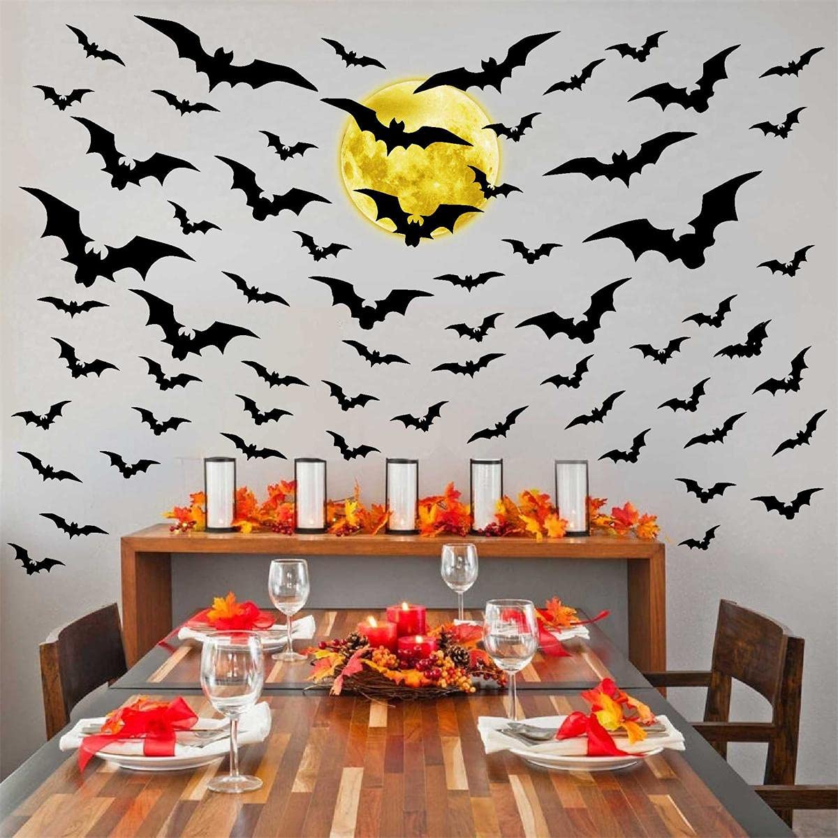 Halloween Moon Wall Decal Halloween Bat Wall Stickers Vinyl Bat Wall Decals Removable Halloween Wall Sticker Halloween Bats Wall