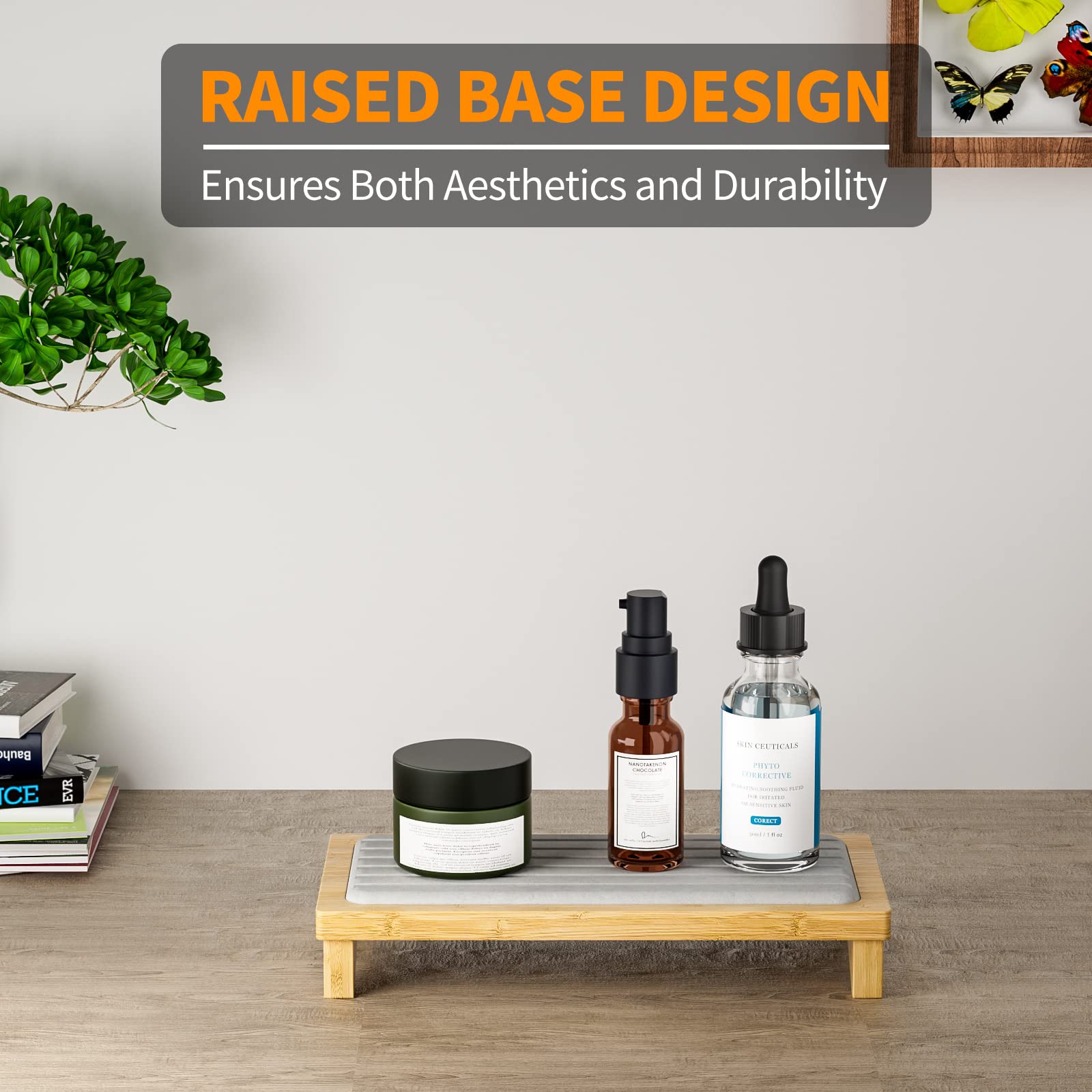 Jadairy Instant Dry Sink Caddy - Diatomite Stone Tray for Kitchen Counter, Bamboo, Model JAD-SC-01