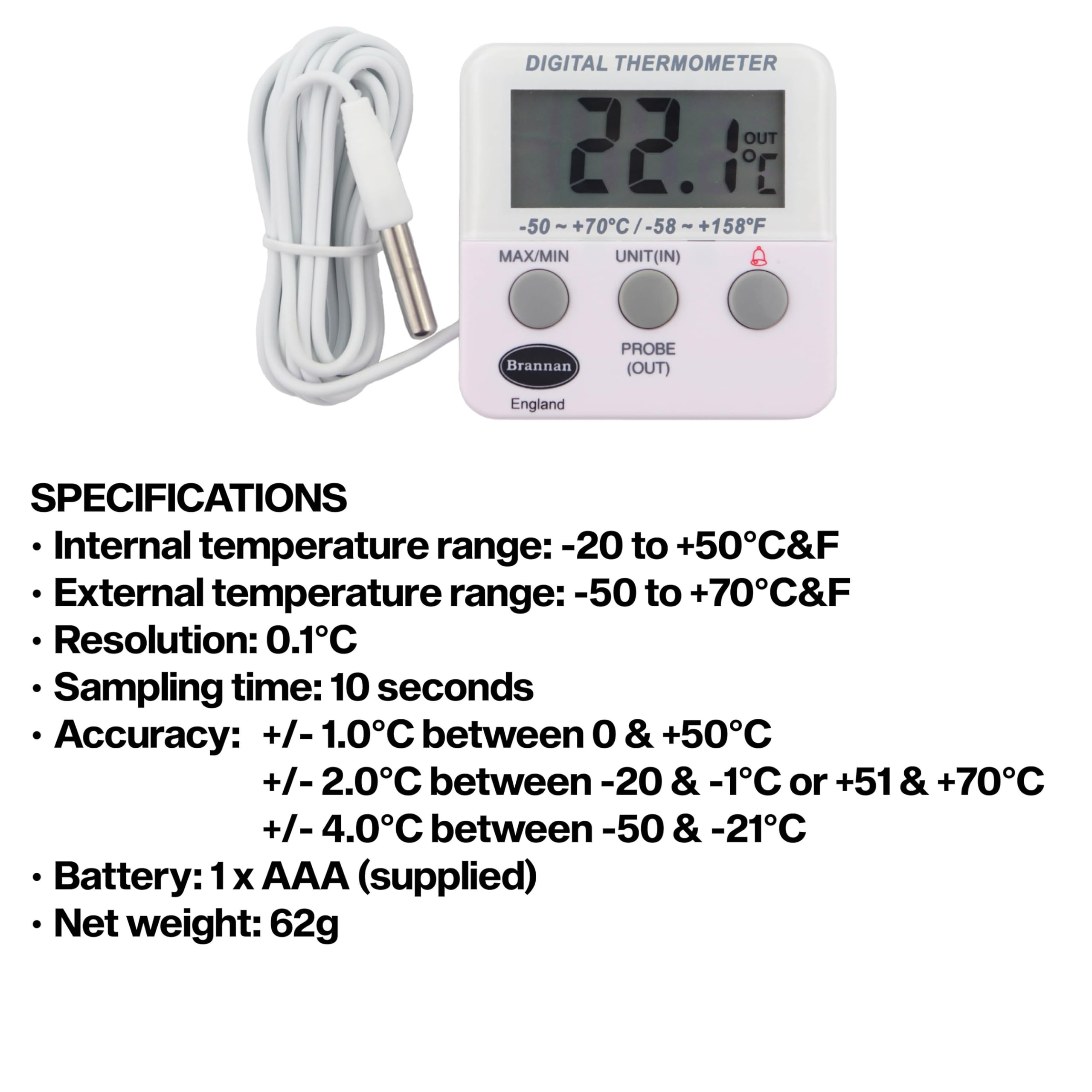 Refrigerator Thermometer Digital - Fridge and Freezer Alarm Alert When Temperatures Drop - Ideal Fridge Freezer Thermometer with Alarm and Max Min