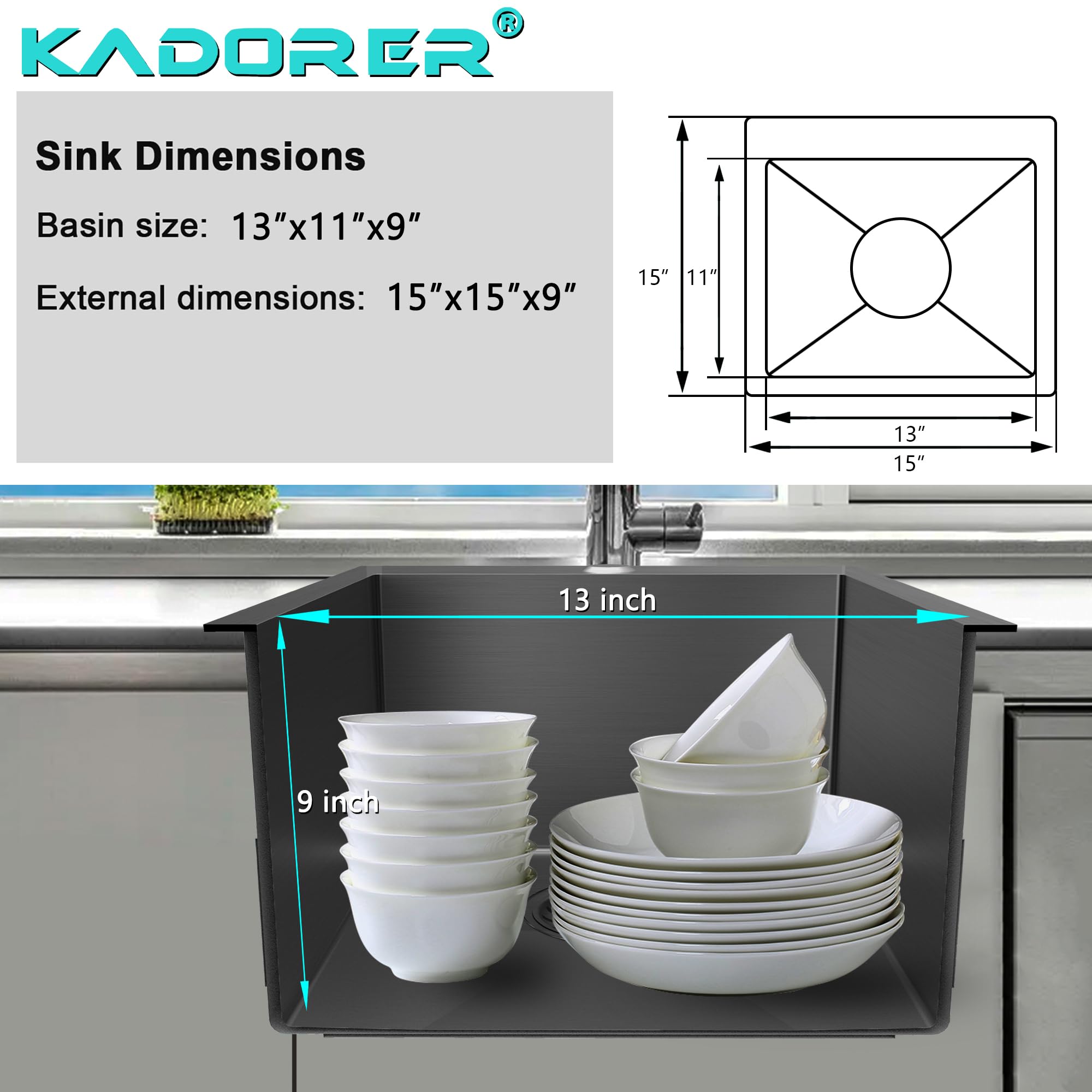 15 X 15 Inch Drop In Bar Sink, Small Kitchen Sink Single Bowl Topmount Bar Prep Sink 18 Gauge Stainless Steel Bar Sink With Grid