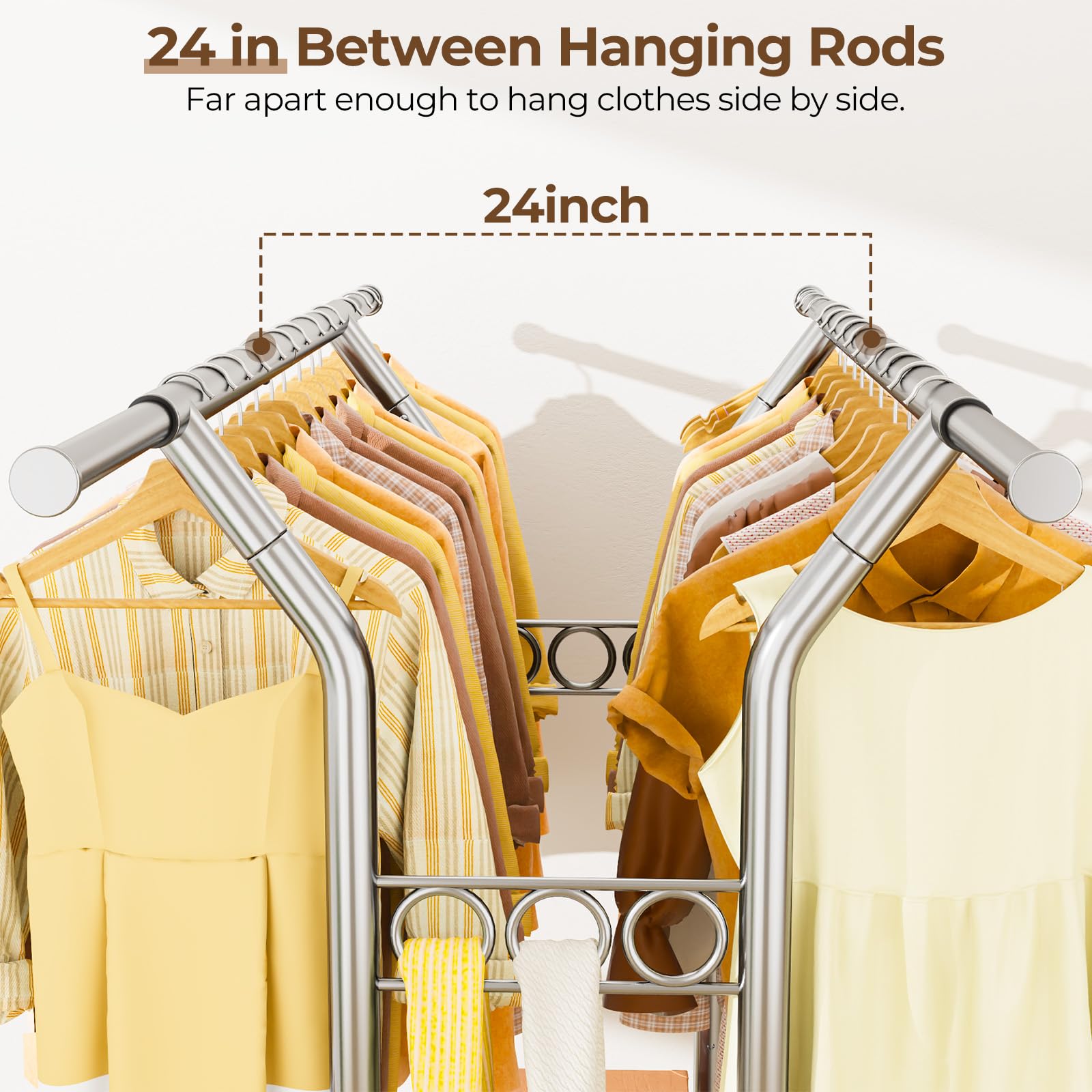 Hyseyy Heavy Duty Clothes Rack, Rolling Clothing Rack With Shelves Load 620 Lbs, Double Rod Clothing Racks For Hanging Clothes,