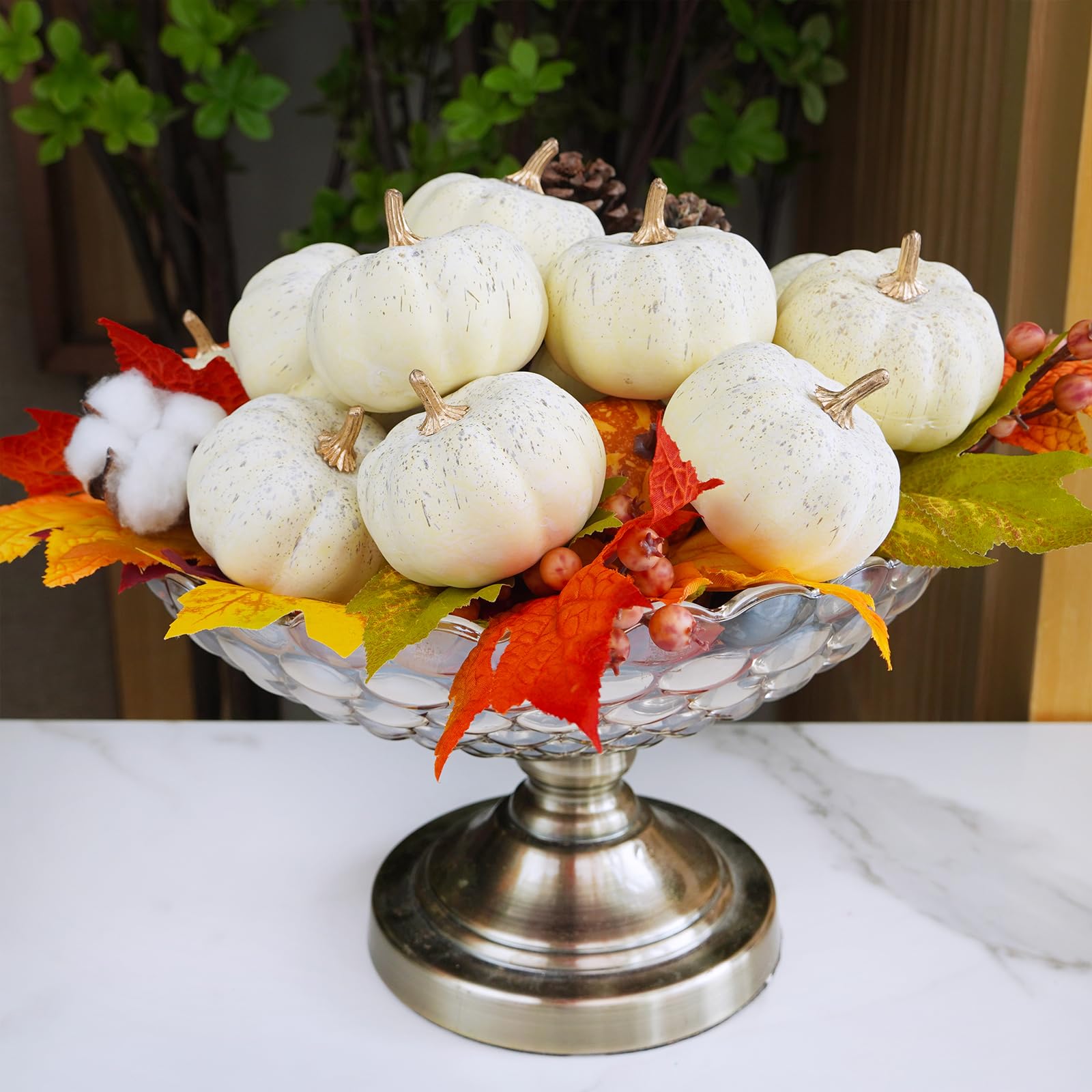 Winlyn 12 Pcs Small Artificial Cream Pumpkins Decorative Pumpkins Foam Pumpkins for Fall Harvest Wedding Baby Shower Thanksgivin