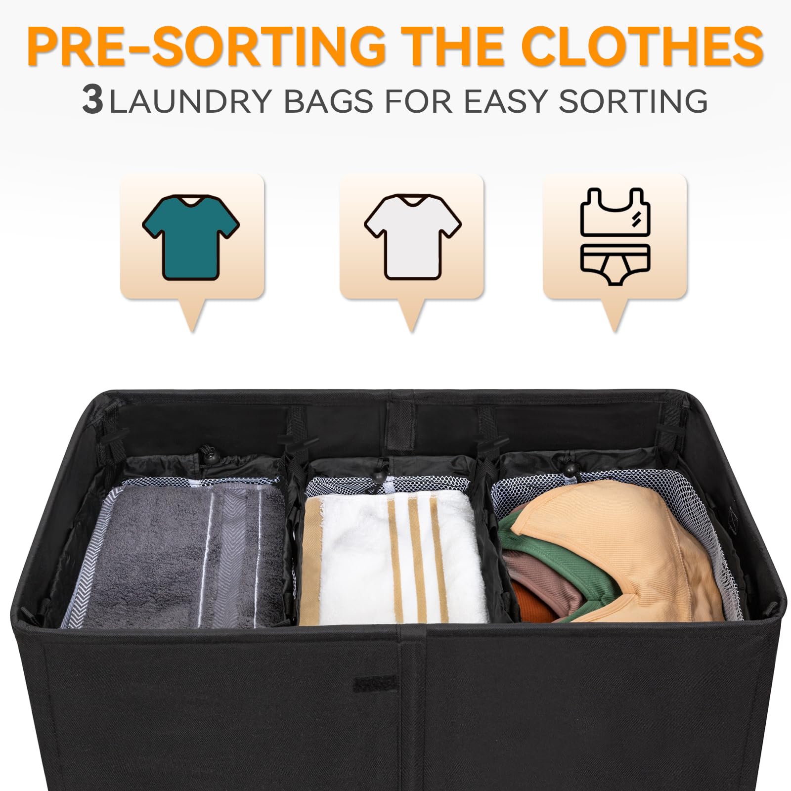 Wowlive Laundry Hamper With Lid,180L Large Laundry Basket 3 Section With Removable Washing Bags,Collapsible Waterproof Dirty Clo
