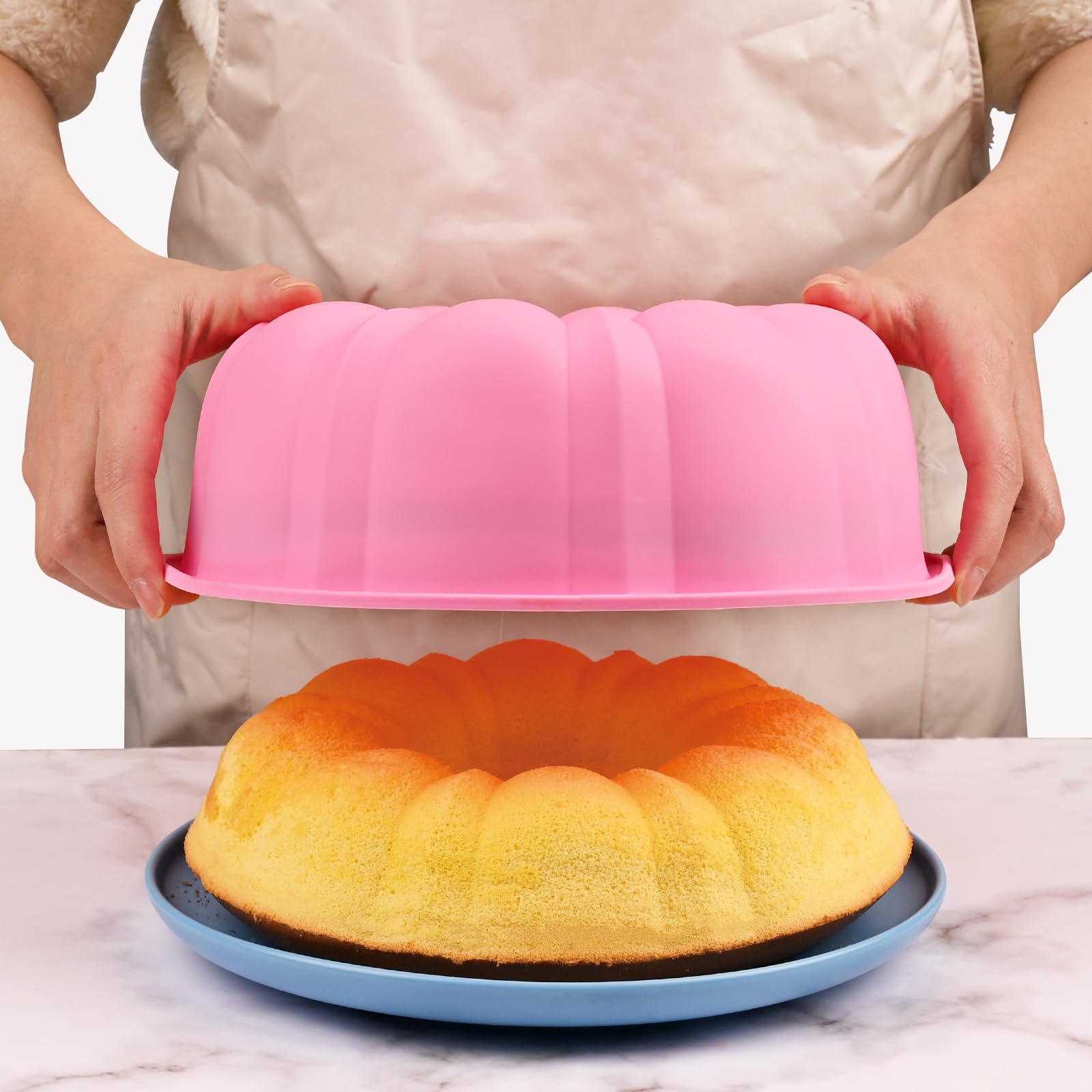 Huakener 10 Inch Bundt Cake Pan (2 Pack) - 12 Cups Nonstick Fluted Tube Pan, Large Size Silicone Baking Molds For Cake, Brownie,