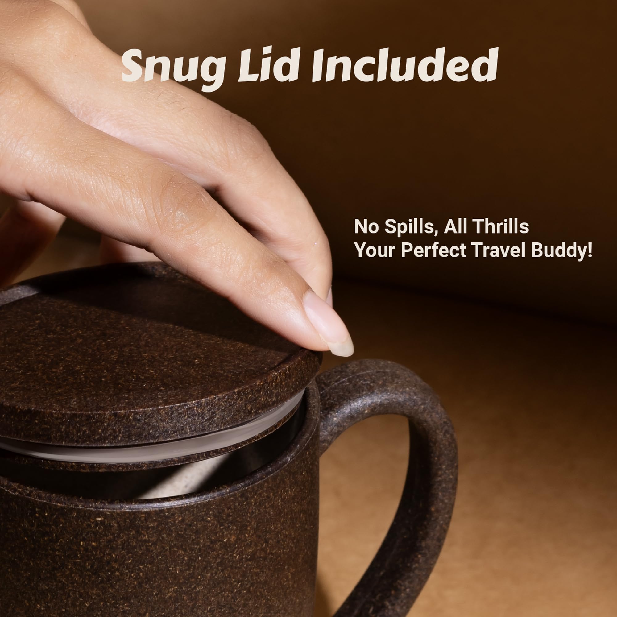 Mae Coffee Mug With Lid | 370 Ml | Crafted From Used Coffee Grounds | Eco Friendly & Sustainable Cup | Insulated | Microwave Saf