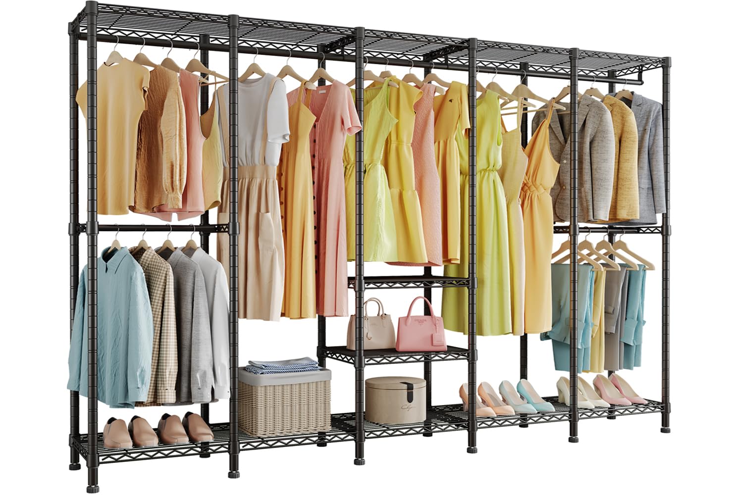 Higeego H5 Extra Large Wire Garment Rack, Heavy Duty Clothes Rack, Large Wardrobe Closet, Freestanding Closet Rack For Hanging C
