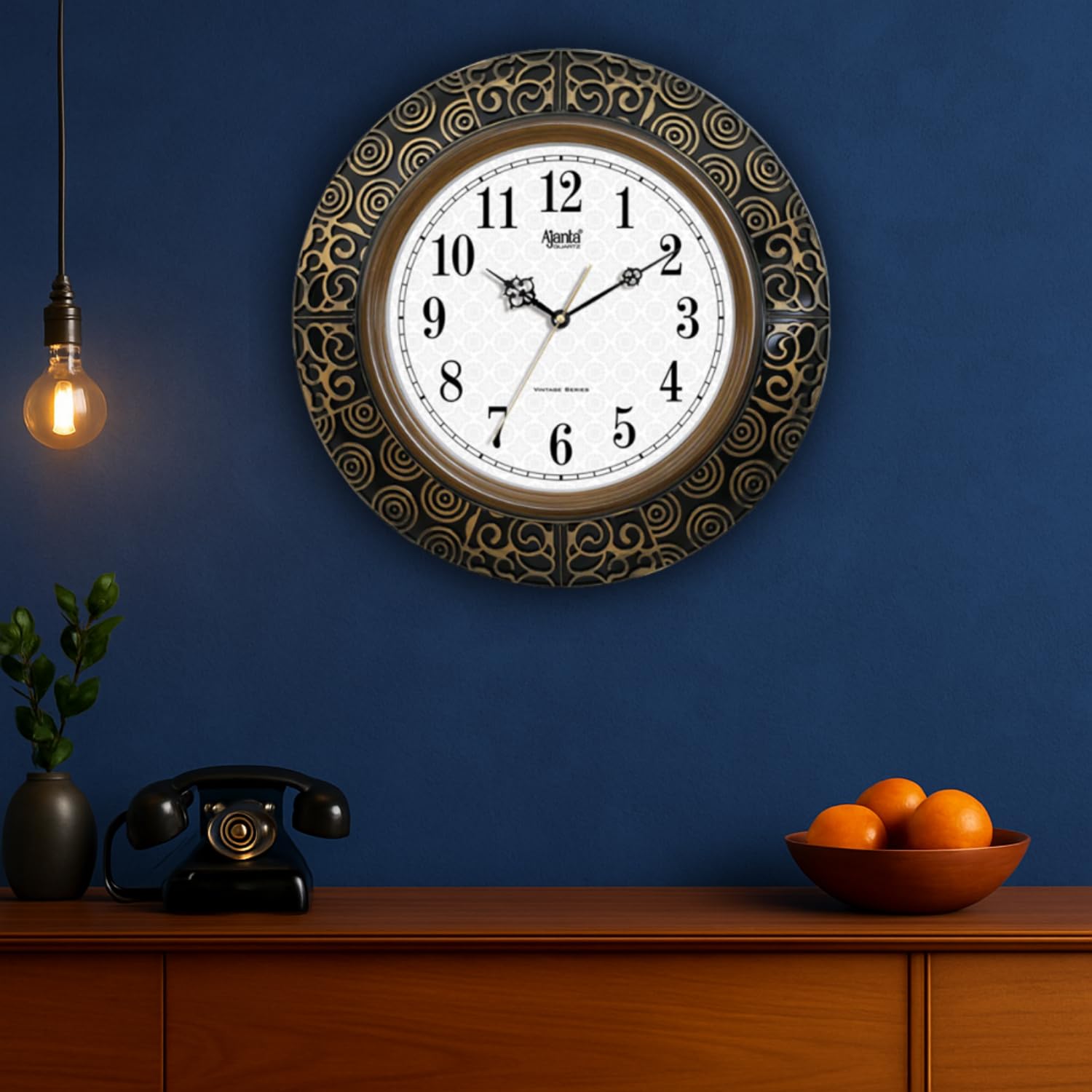 Ajanta Quartz Plastic Vintage Analog Wall Clock (Brown, 406 X 406 X 61 Mm)