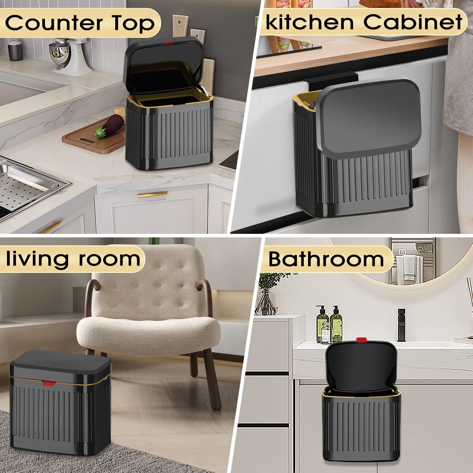 Glodeals Kitchen Trash Can For Counter Top Or Under Sink, 1.05 Gallon Stainless Steel Small Compost Bin, Wall Mount Trash Can Wi