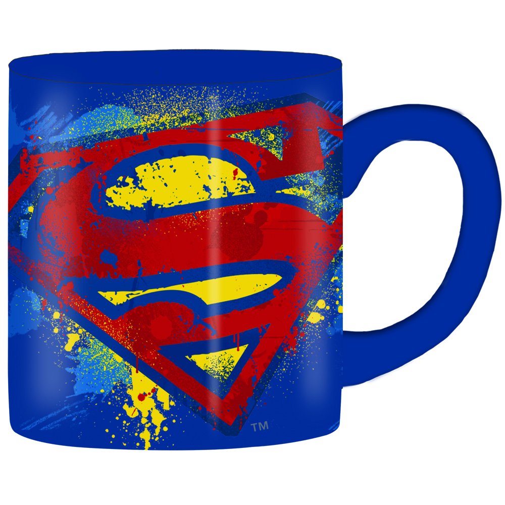 Silver Buffalo Dc Comics Superman Splatter Paint Logo Ceramic Coffee Mug, 14 Ounces