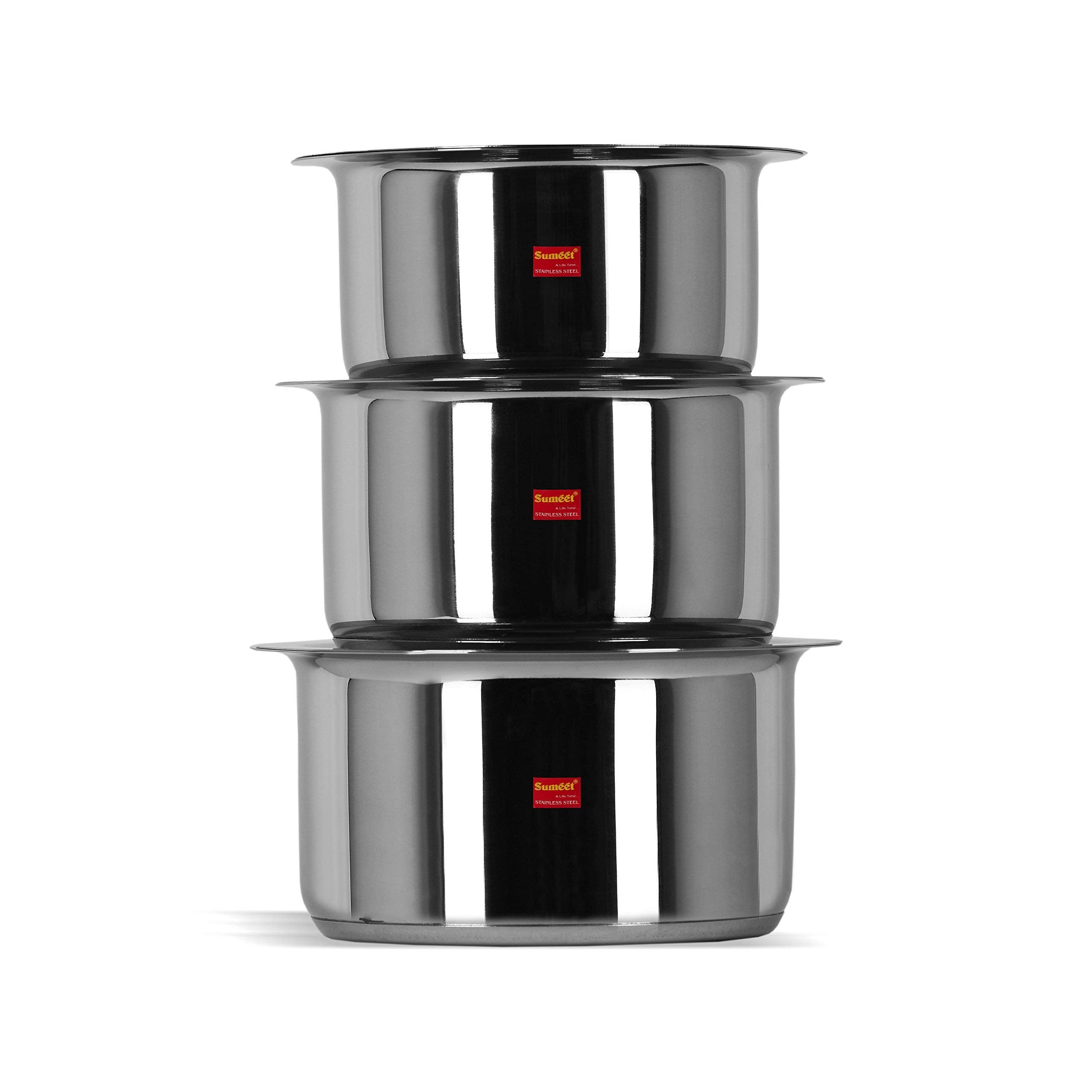 Sumeet 3 Pcs Stainless Steel Induction Bottom (Encapsulated Bottom) Induction & Gas Stove Friendly Container Set/Tope/Cookware S