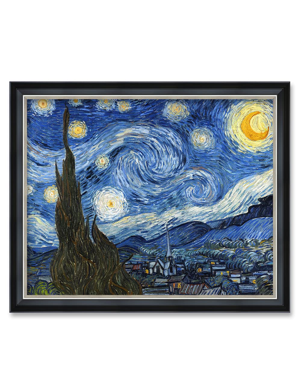 Decorarts - Starry Night, Classic Art By Vincent Van Gogh. Framed Giclee Prints With Solid Wood Frame And Silver Accents For Wal