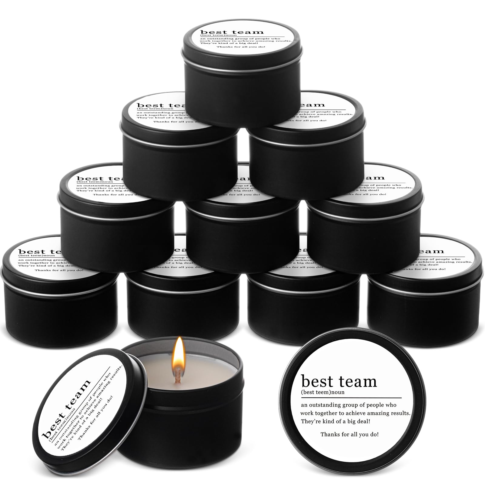 MTLEE 12 Pcs Best Team Gifts Candles Bulk 3 oz Thank You Soy Wax Jar Scented Candles Thank You Team Party Favor Employees Apprec