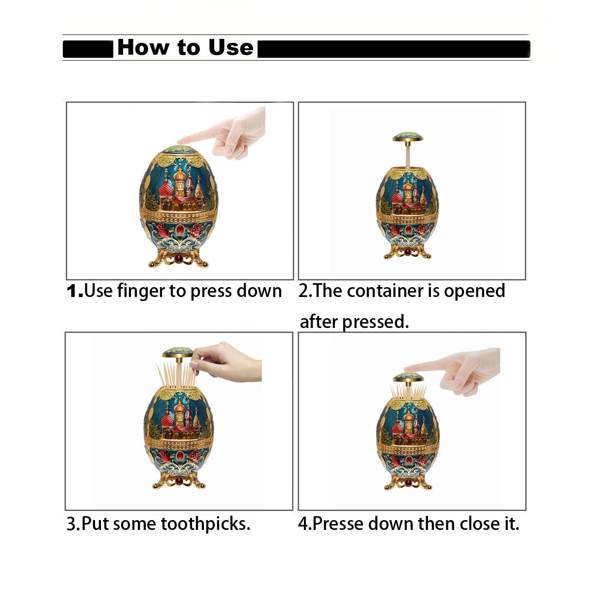 Portable Retractable Toothpick Holder with Bottle Opener Automatic Retro Pop Up Toothpick Dispenser Toothpicks Case Storage Organizer Container Decoration for Kitchen (Castle- Transparent Light Blue)