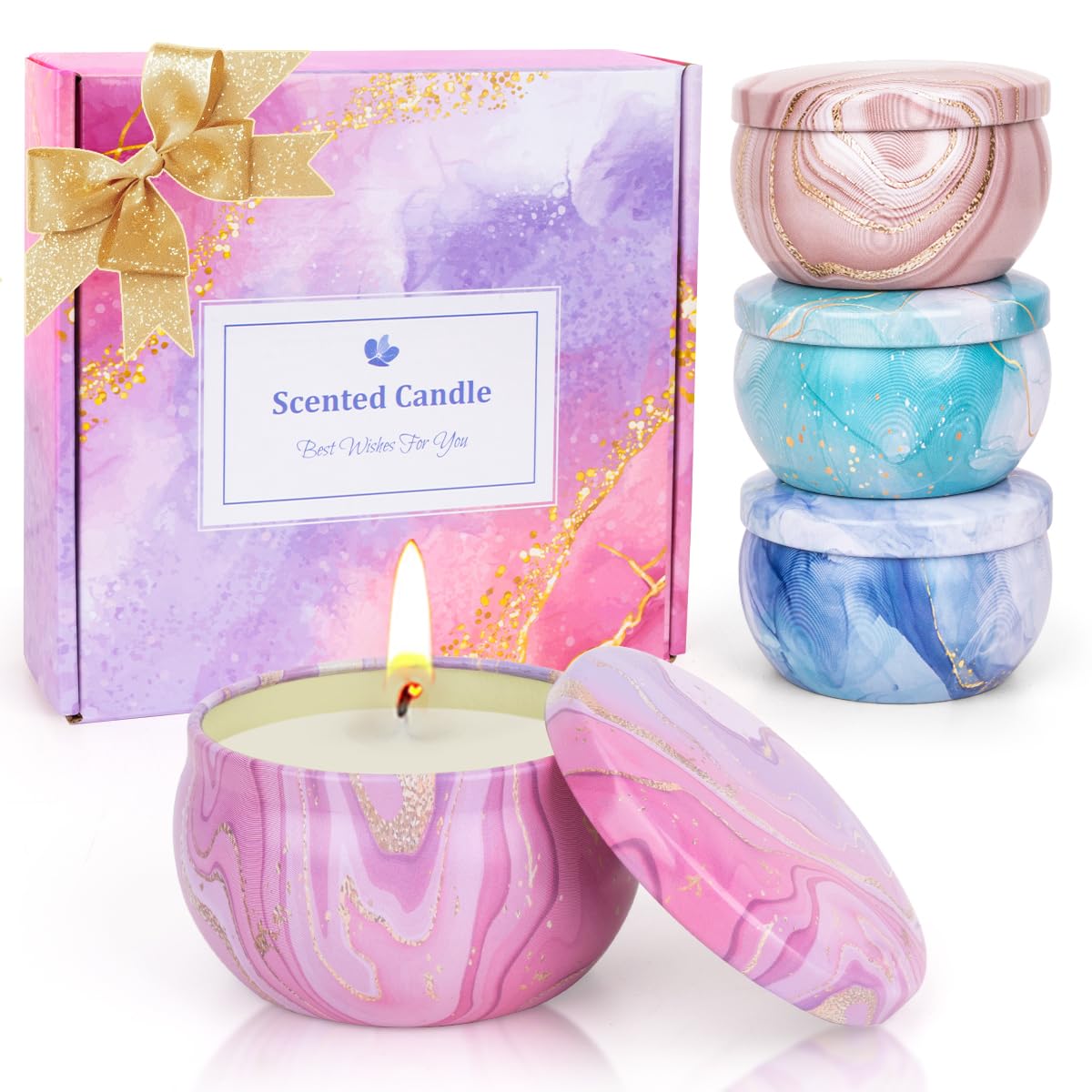 Candles Gift Set for Women, Aromatherapy Candles for Home Scented 4 Pack, 80 Hours Long Lasting, Womens Gifts for Christmas, Bir