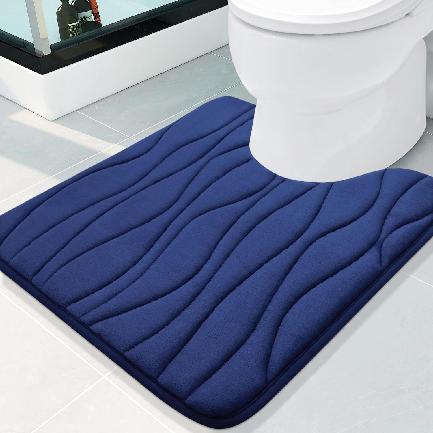 Buganda Memory Foam Toilet Rugs U-Shaped 24x20  Ultra Soft and Absorbent Bathroom Rugs  Non-Slip Toilet Bath Mat  Machine Wash Dry  Contour Bath Rugs for Toilet Base  Navy
