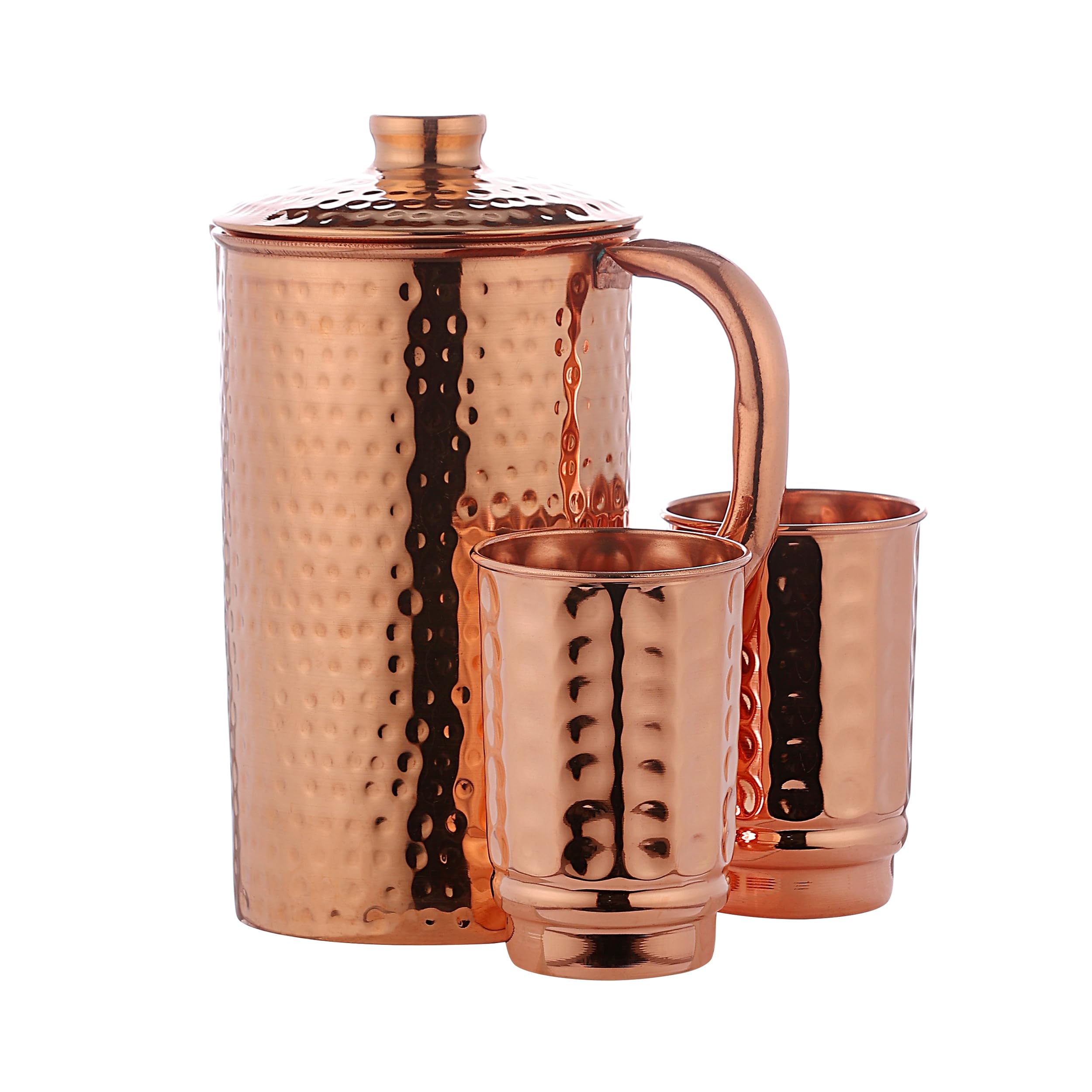HealthGoodsIn Copper Hammered Water Jug & 2 Tumblers | Ayurveda Health Benefits, Model 43237-2