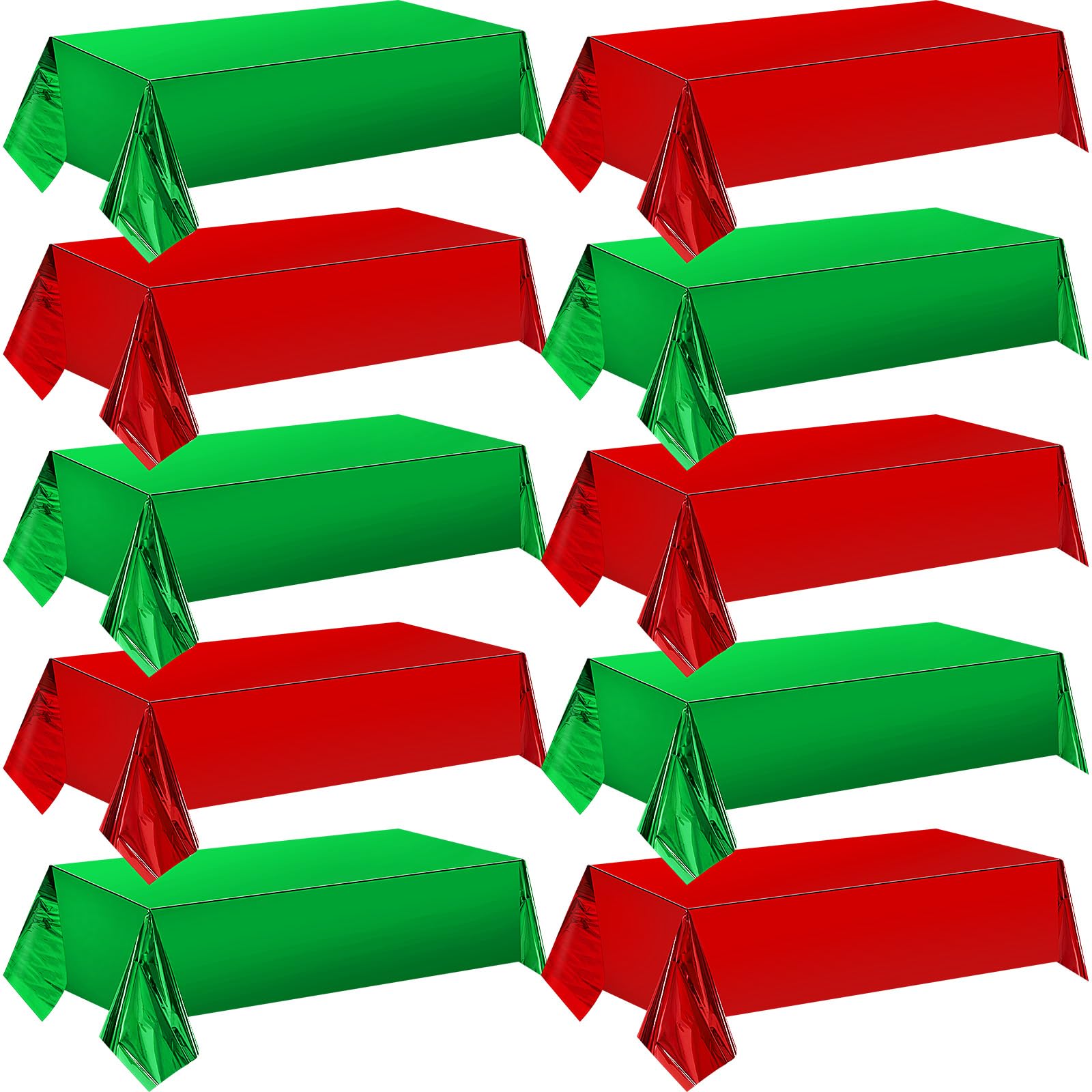 Tatuo Christmas Foil Green and Red Tablecloths 54 x 108 Inch Disposable Rectangle Foil Table Cover Metallic Waterproof Plastic T