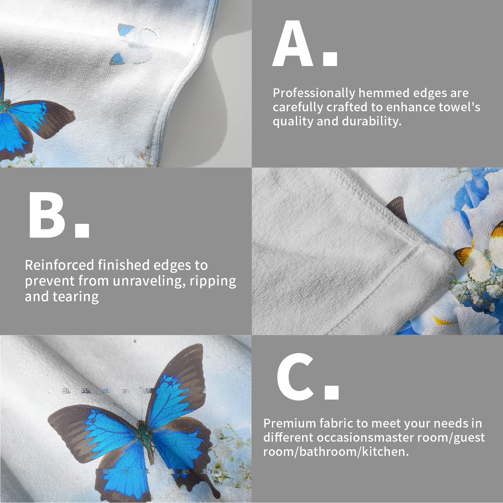 Giwawa Blue Butterfly Hand Towels Spring Flowers Kitchen Dish Towels Set Of 2 Soft Absorbent Fingertip Towel For Bathroom Spa Gy