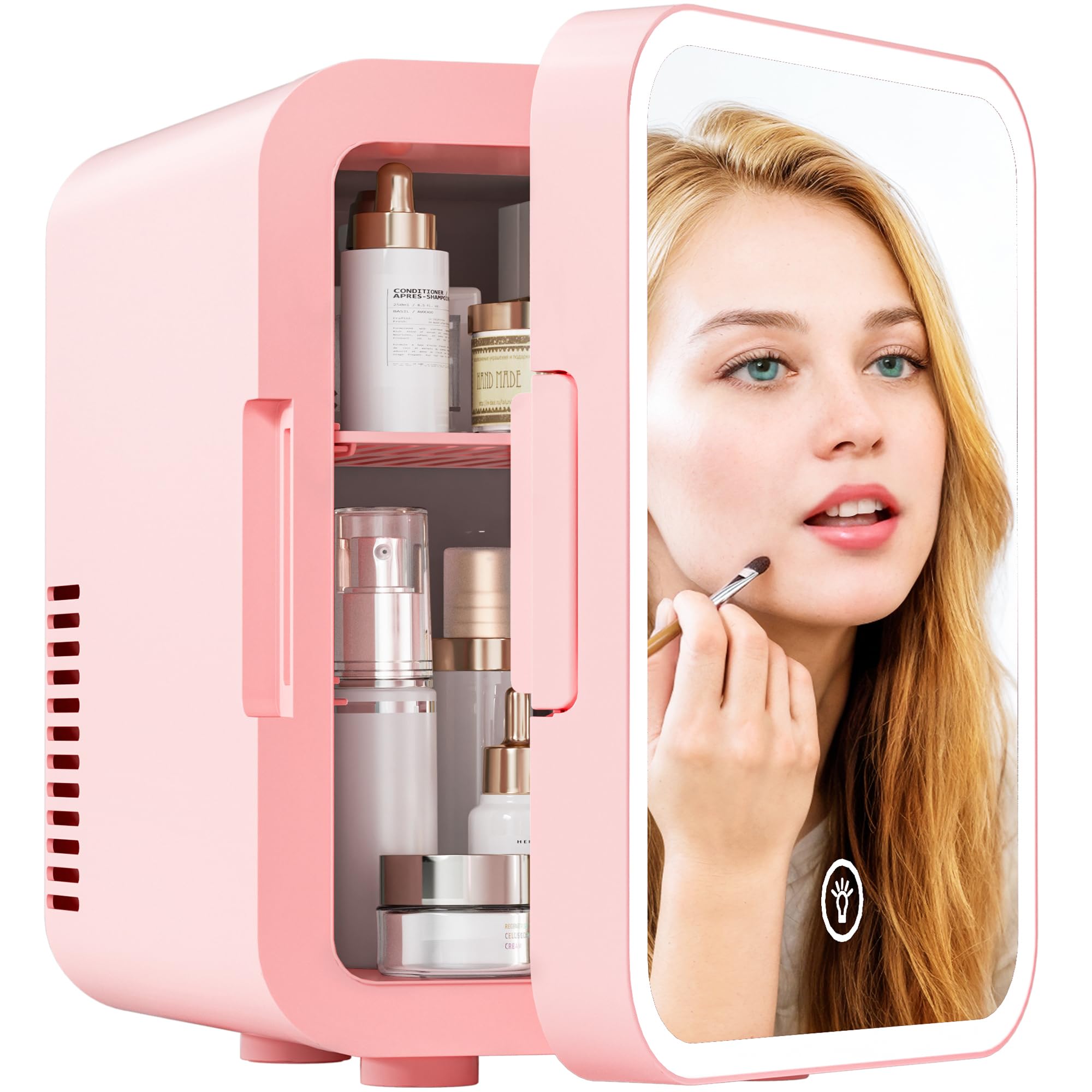 EUHOMY Mini Fridge, 5 Liter AC/DC Small Refrigerator with Dimmable LED Mirror, Portable Cooler and Warmer for Skin Care, Cosmeti
