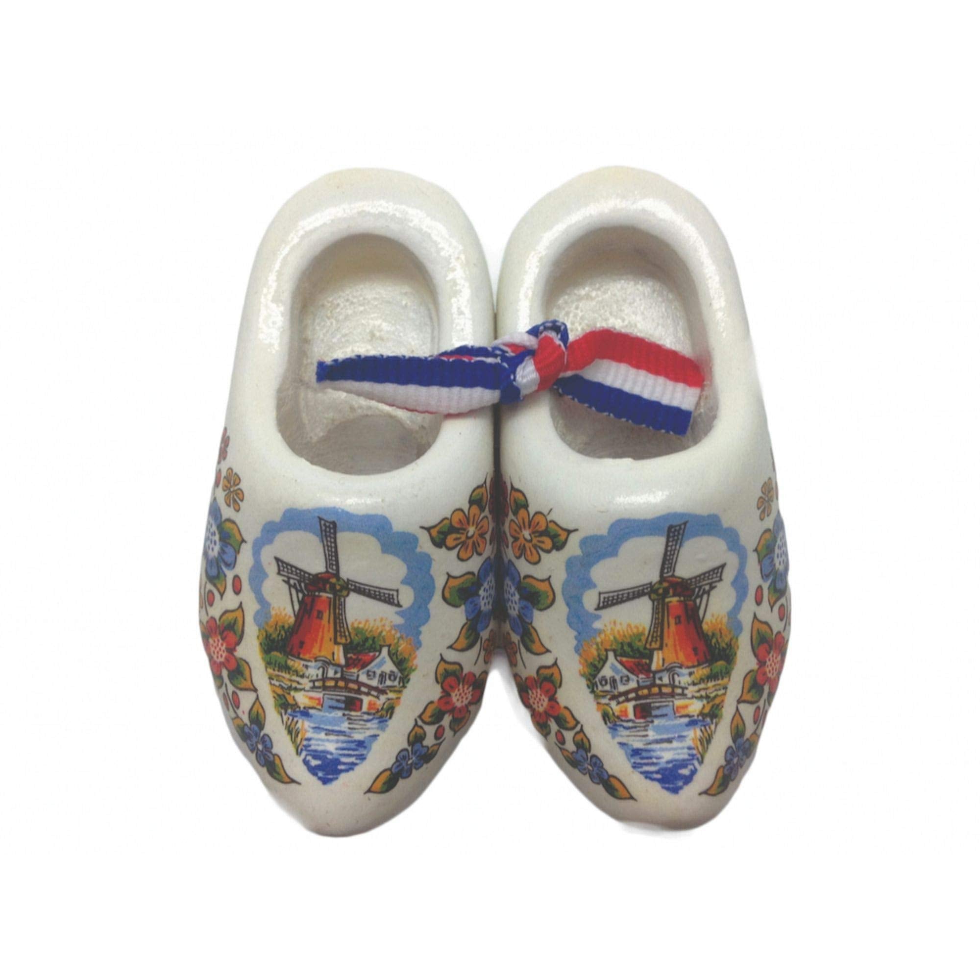 Dutch Wooden Shoes With Windmill Scene, Mini Wooden Clogs Pair Multi-Color (2.5''), Ornamental Deluxe Dutch Clogs, Dutch Ornamen