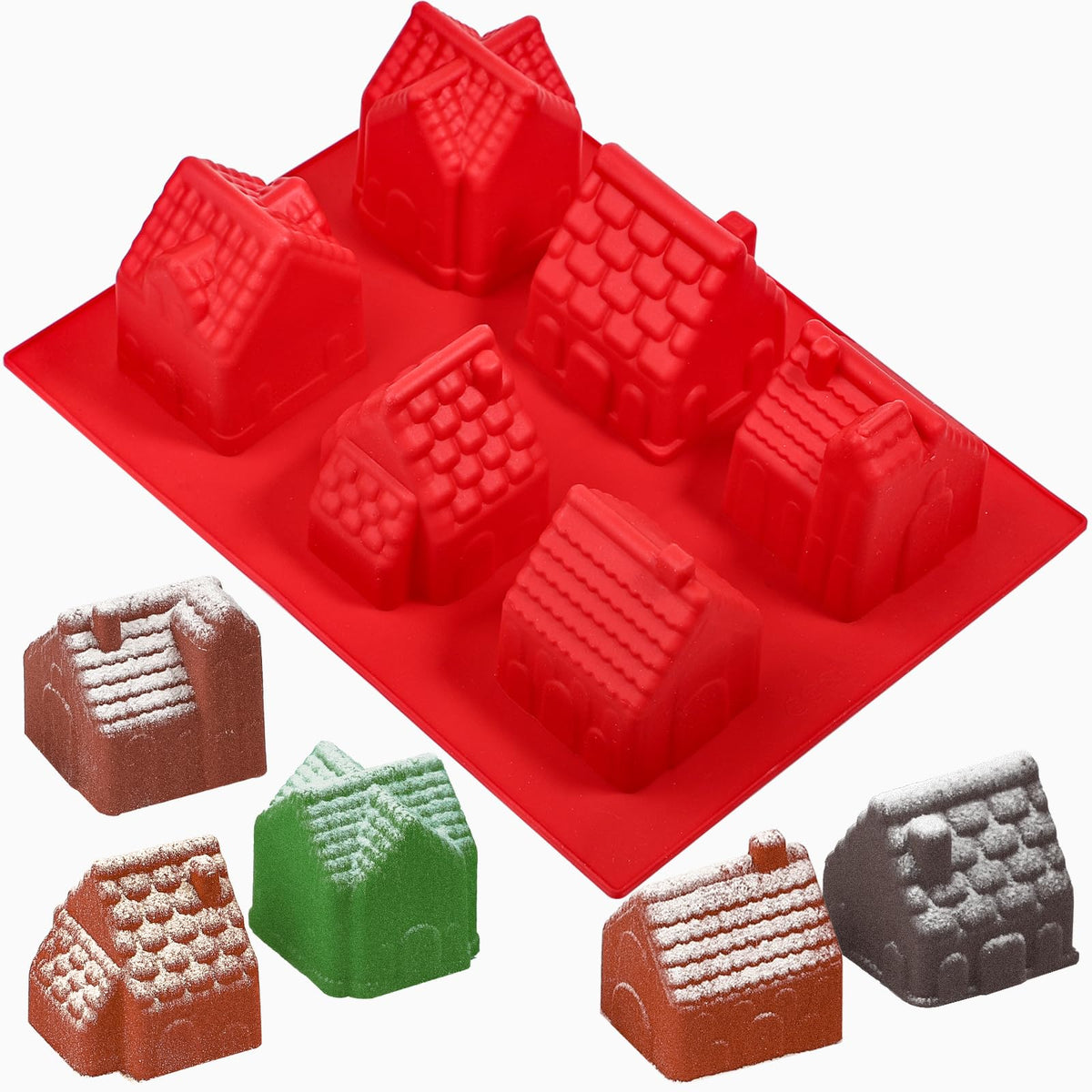 Kamehame Gingerbread House Cake Mold, Christmas Gingerbread House Baking Mold, 6 Cavity 3D Silicone Gingerbread House Pan For Ca