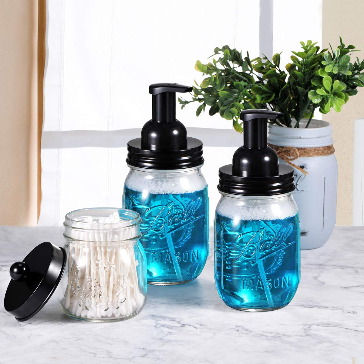 SheeChung Mason Jar Foaming Soap Dispenser Lids - Black, 2 Pack, for Standard Mouth Jars, Perfect for Hand Sanitizer and Facial Cleansing Foam