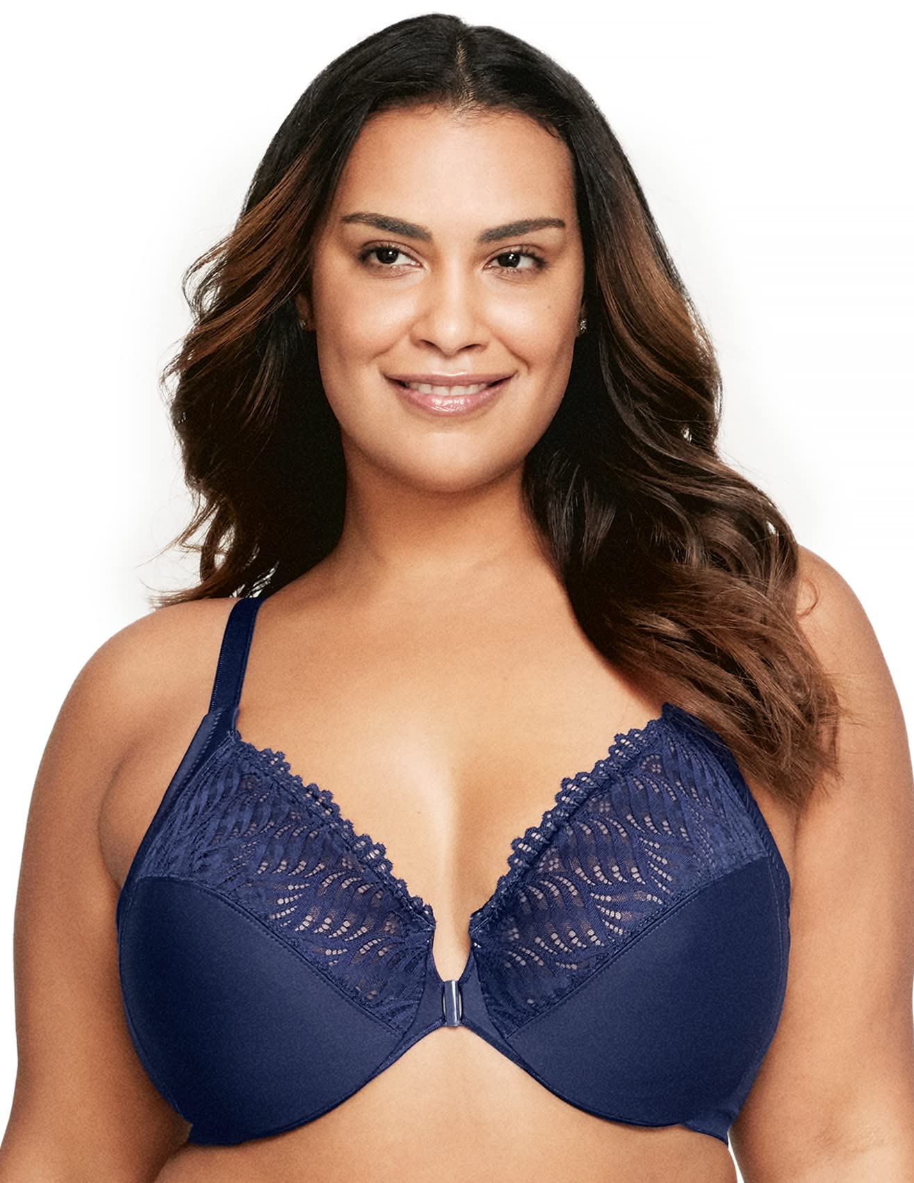 Glamorise Full Figure Plus Size Front-Closure T-Back Wonderwire Bra Underwire 1246 Blue