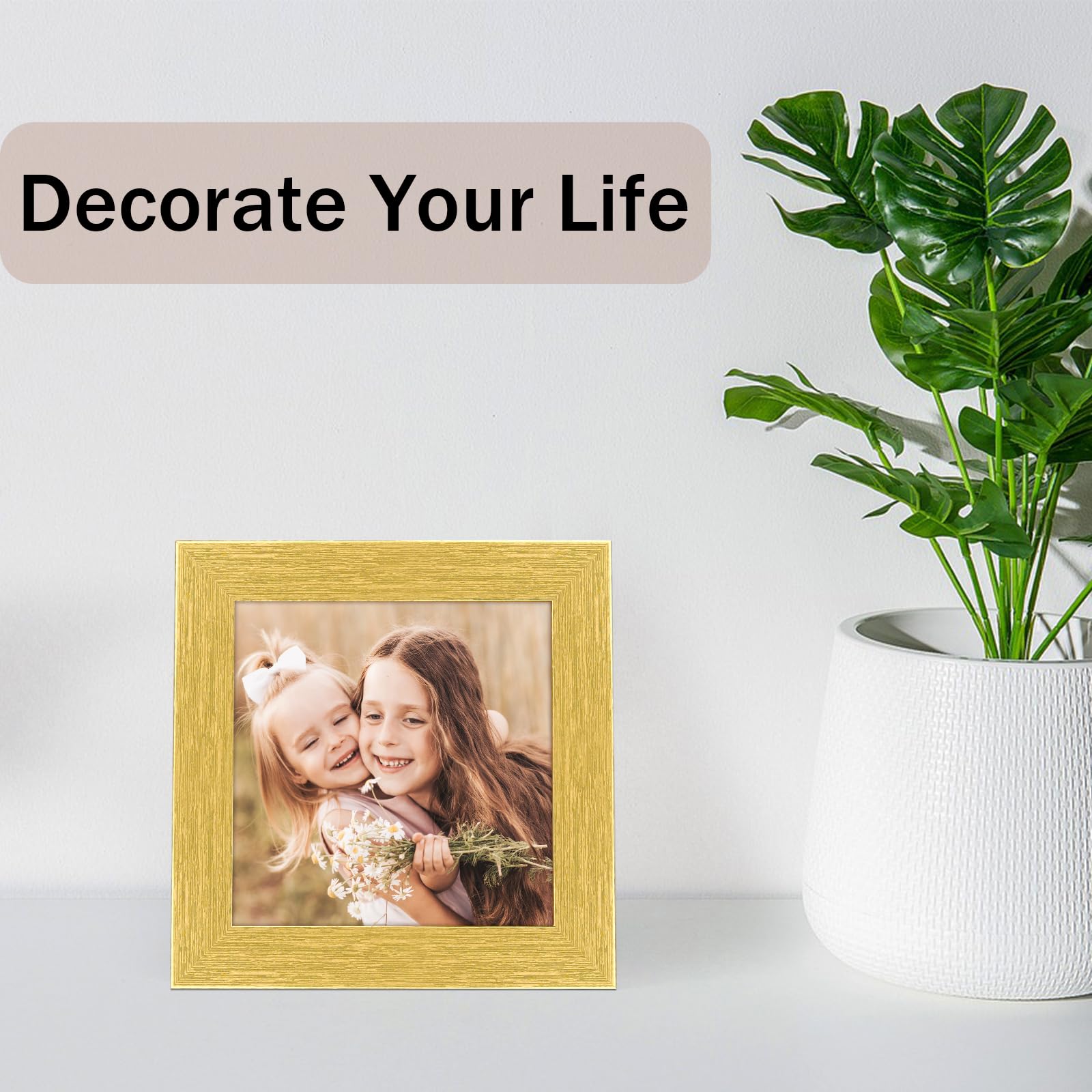 ORIVAN 4x4 Picture Frame Wood Display 4x4 Picture Distressed Gold Square Photo Frame for Wall and Tabletop Decoration