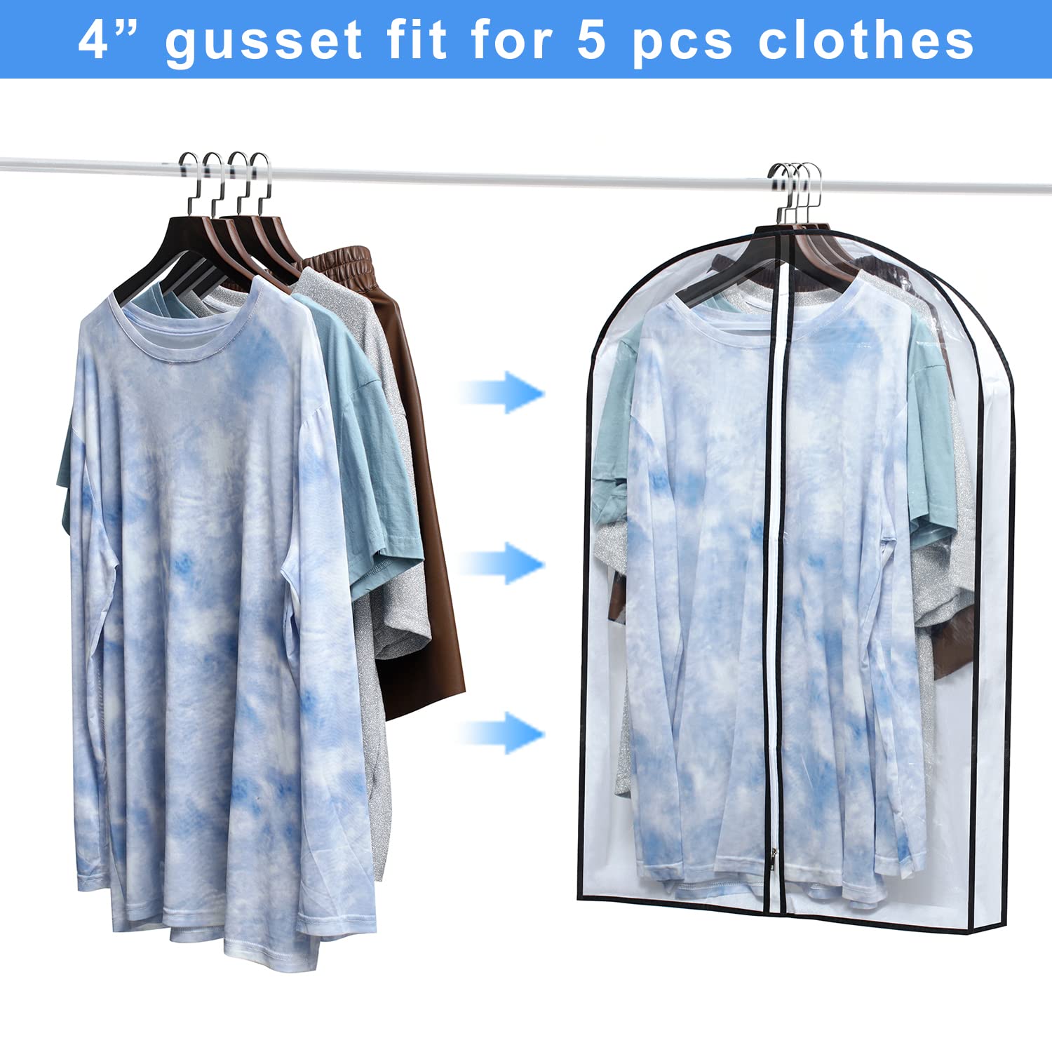 Mskitchen Hanging Clothes Bag with 4'' Gusseted Garment Bag (Set of 6) for Storage Suit Bag for Closet Clear Garment Bags Jacket Covers Garment Bags for Suits  Sweaters  Shirts - 24'' x 32''x 4''/ 6 Pack