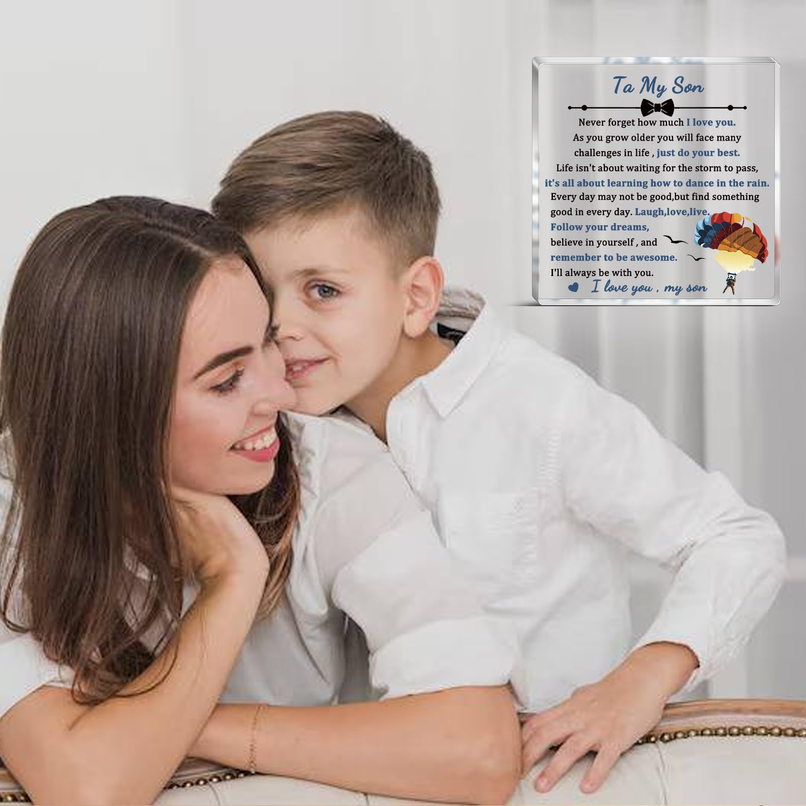 Son Gifts From Mom And Dad Acrylic Block Plaque Desk Dcor Sign Graduation Gift For Son Grandson Mother Sons Gifts Birthday Gift