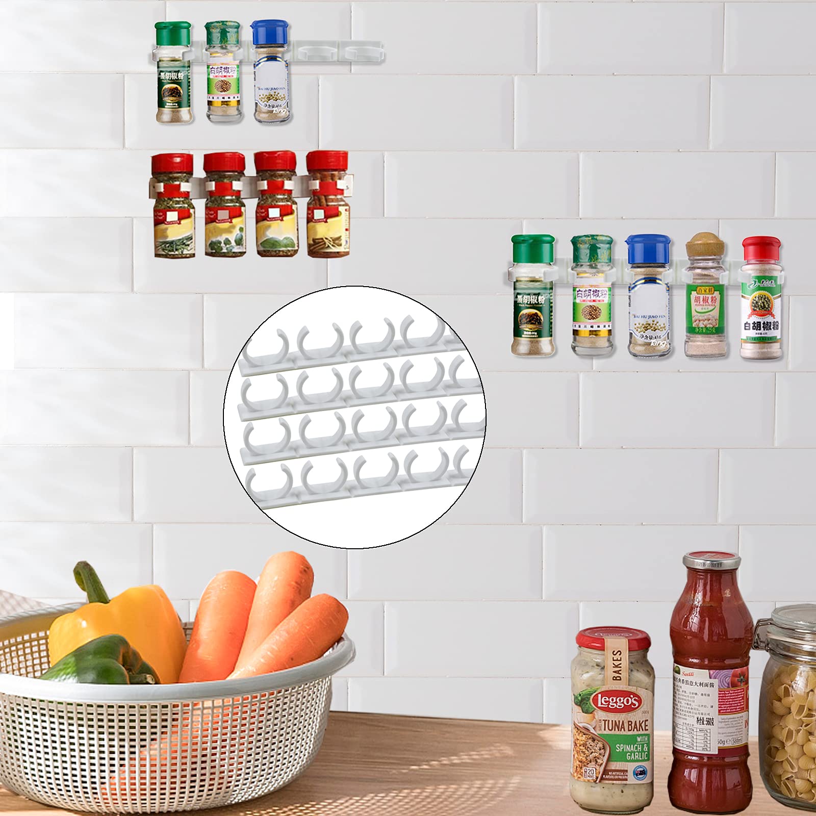 4 Pack 20-Clips Spice Gripper Clip Wall Mounted Kitchen Spice Jar Rack,Organizer Rack,Seasoning Jar Storage Holder,Bottles Clip,