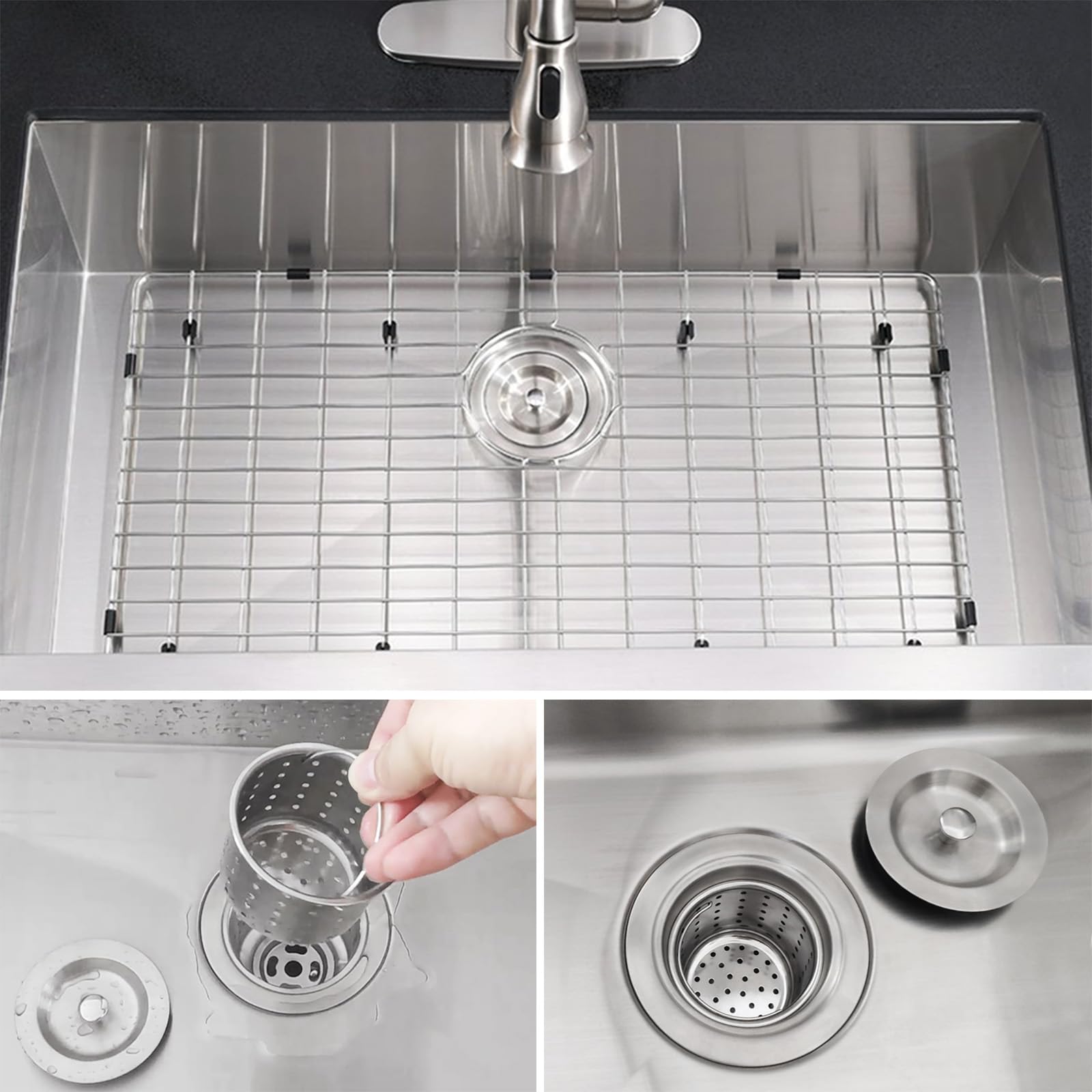 3-1/2-Inch Kitchen Sink Drain Strainer Assembly Kit  GZILA Deep Waste Basket Strainer with Sealing Lid Sink Stopper  304 Stainless Steel Brushed Nickel
