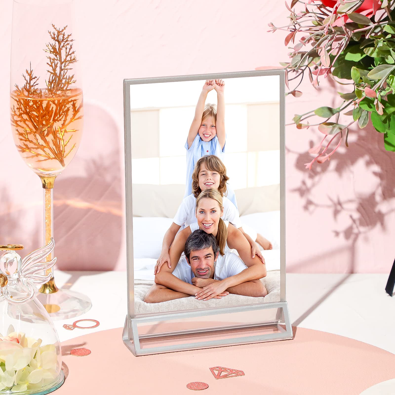Yalikop 18 Pieces Frames Table Numbers Clear Table Sign Double Sided Picture Photo Frame Table Number Holder Acrylic Sign Holder