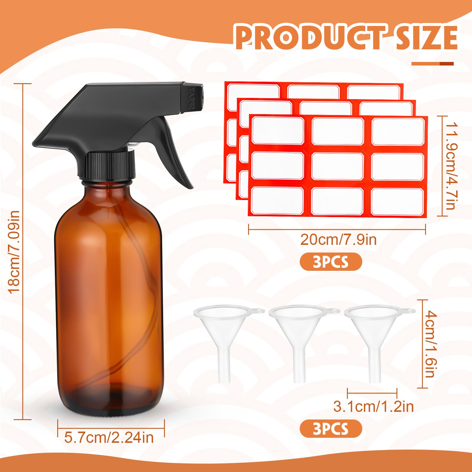 Norme 24 Pcs Glass Spray Bottles 8 Oz Spray Bottles With Funnels And Labels Refillable Cosmetic Empty Spray Bottles With Trigger