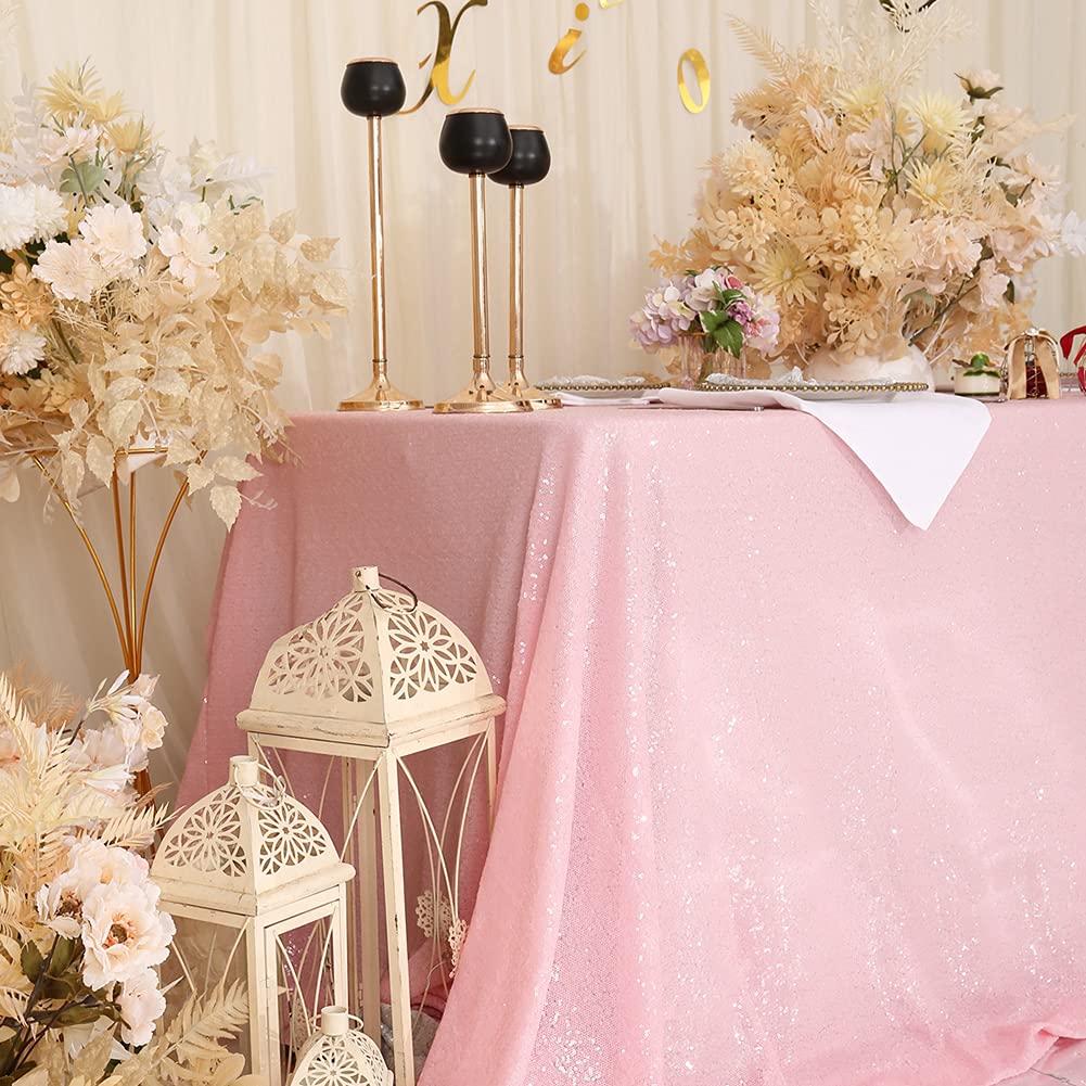 Eternal Beauty Pink Sequin Tablecloth, 60X102-Inch Rectangle Glitter Table Cloth For Birthday Party Wedding Decoration