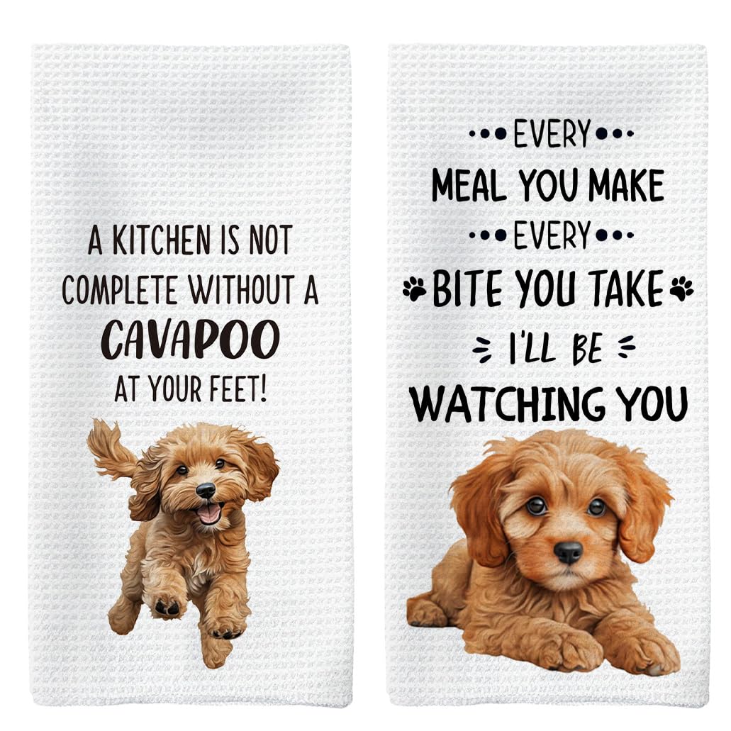 Tzhim Cavapoo Dog Kitchen Towels Set of 2, Cavapoo Gifts Hand Towels, Gifts for Cavapoo Lovers Dish Towels Dishcloths Tea Towels