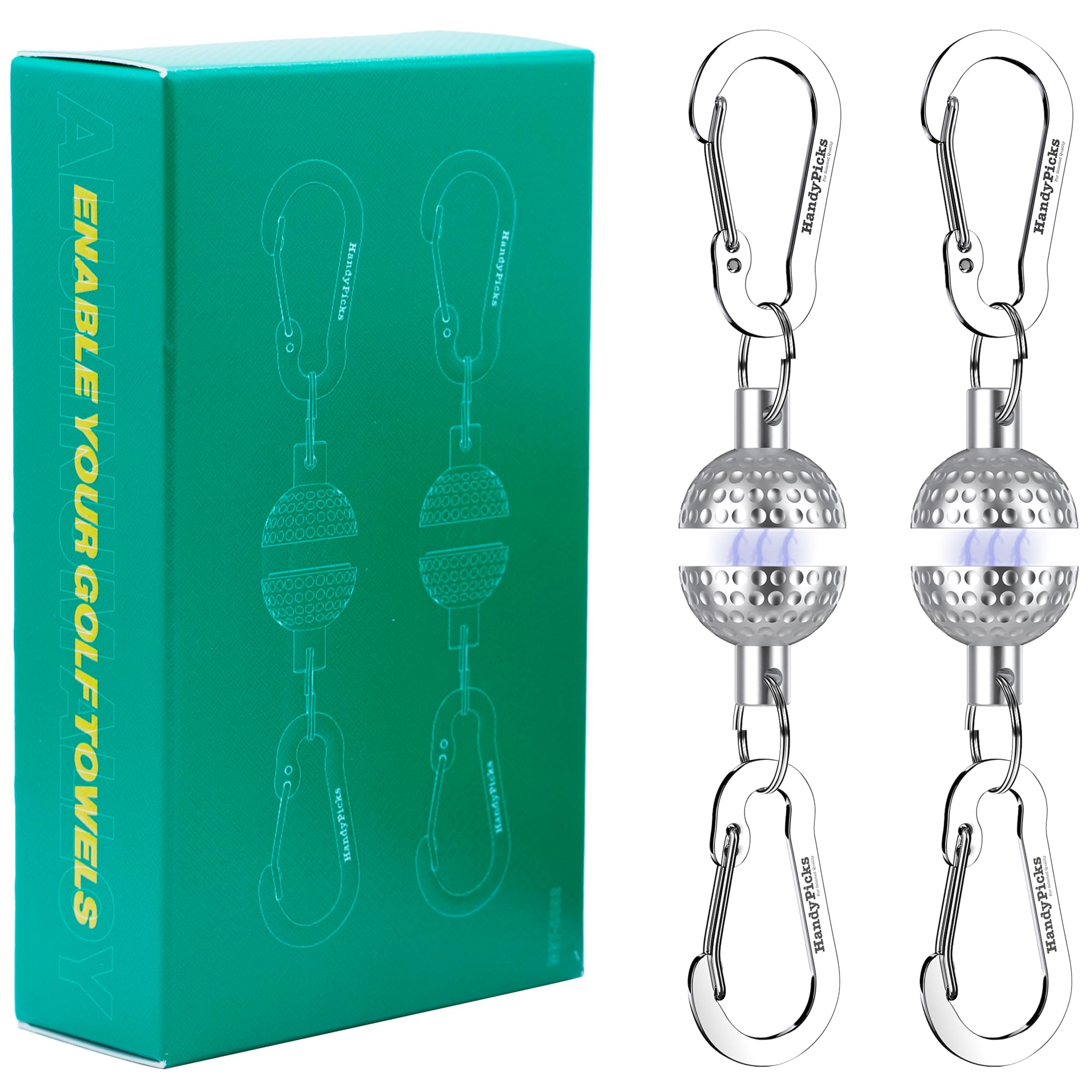 Handy Picks Magnetic Clip for Towel, Mini Metal Golf Ball Design, Removable Industrial Strength Magnet for Strong Hold to Cart a