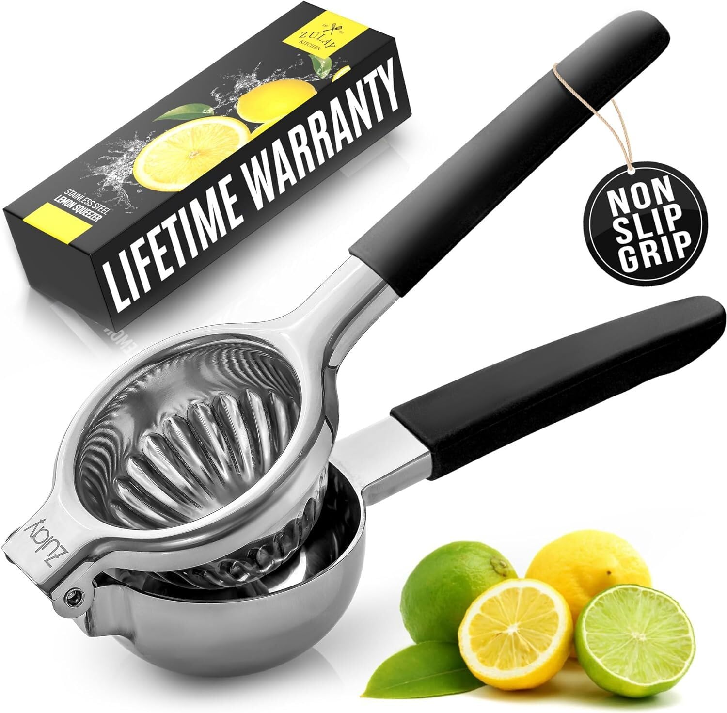 Zulay Kitchen Lemon Squeezer Stainless Steel Press - Non-Slip, Ergonomic Design With Solid, Heavy-Duty Squeezer Bowl - Large Man