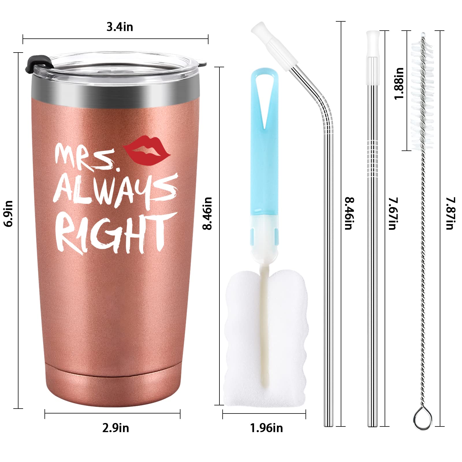 Qtencas Mr. Right Mrs. Always Right Travel Tumbler Set, Wedding Engagement Gifts For Husband Wife Newlywed Couples Bride Groom A