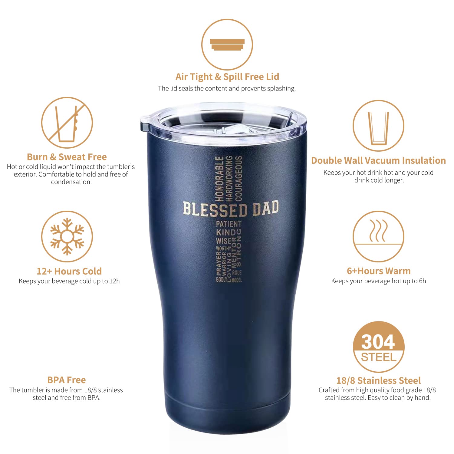 Dad Tumbler - Blessed Dad - Dad Gifts From Daughter Son Wife - 20 Oz Stainless Steel Coffee Travel Mug For Men - Christian Gifts