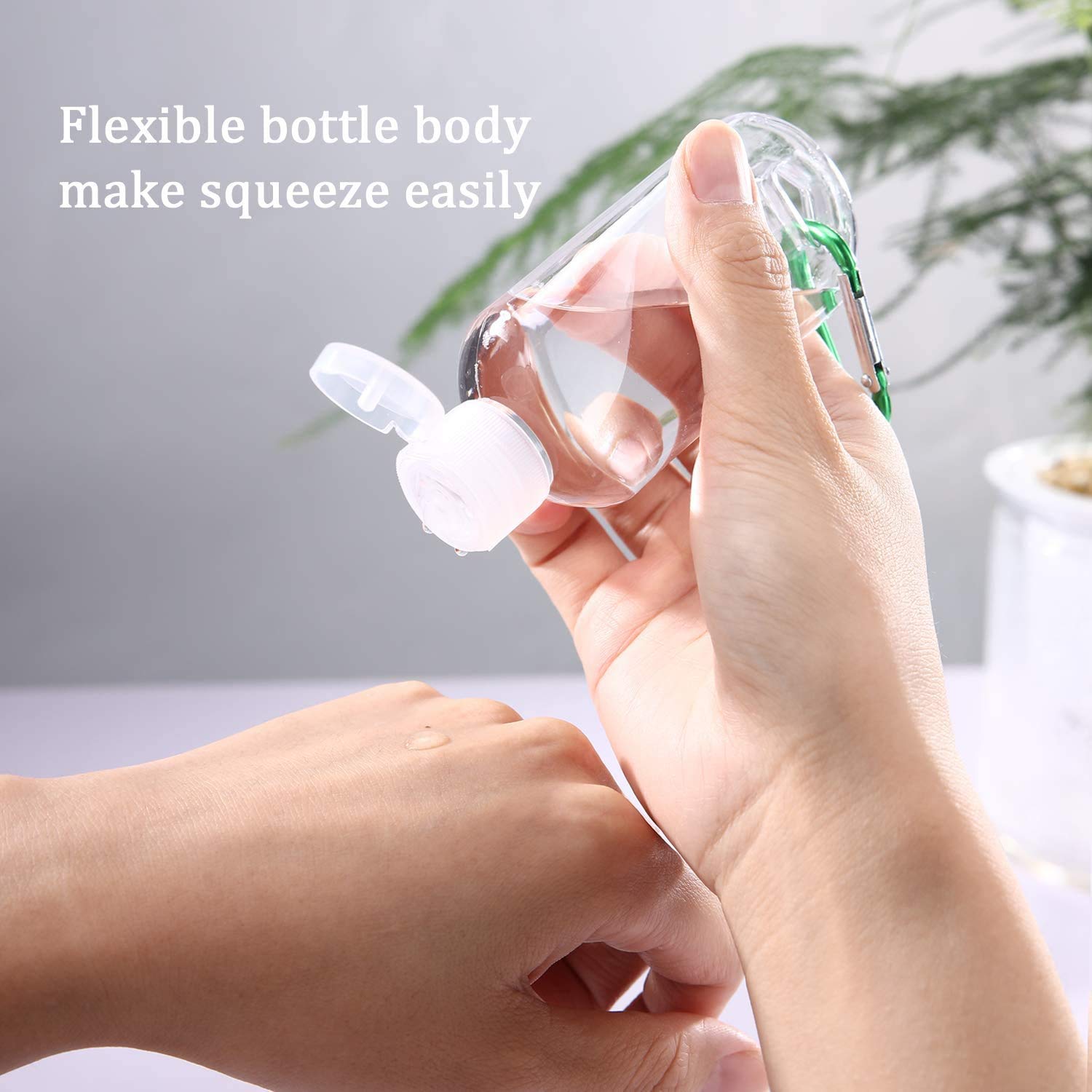 Vhopmore 8 Pcs Travel Size Bottles With Keychain Hand Sanitizer Holder, 2 Oz Portable Plastic Small Empty Bottles Leakproof Refi